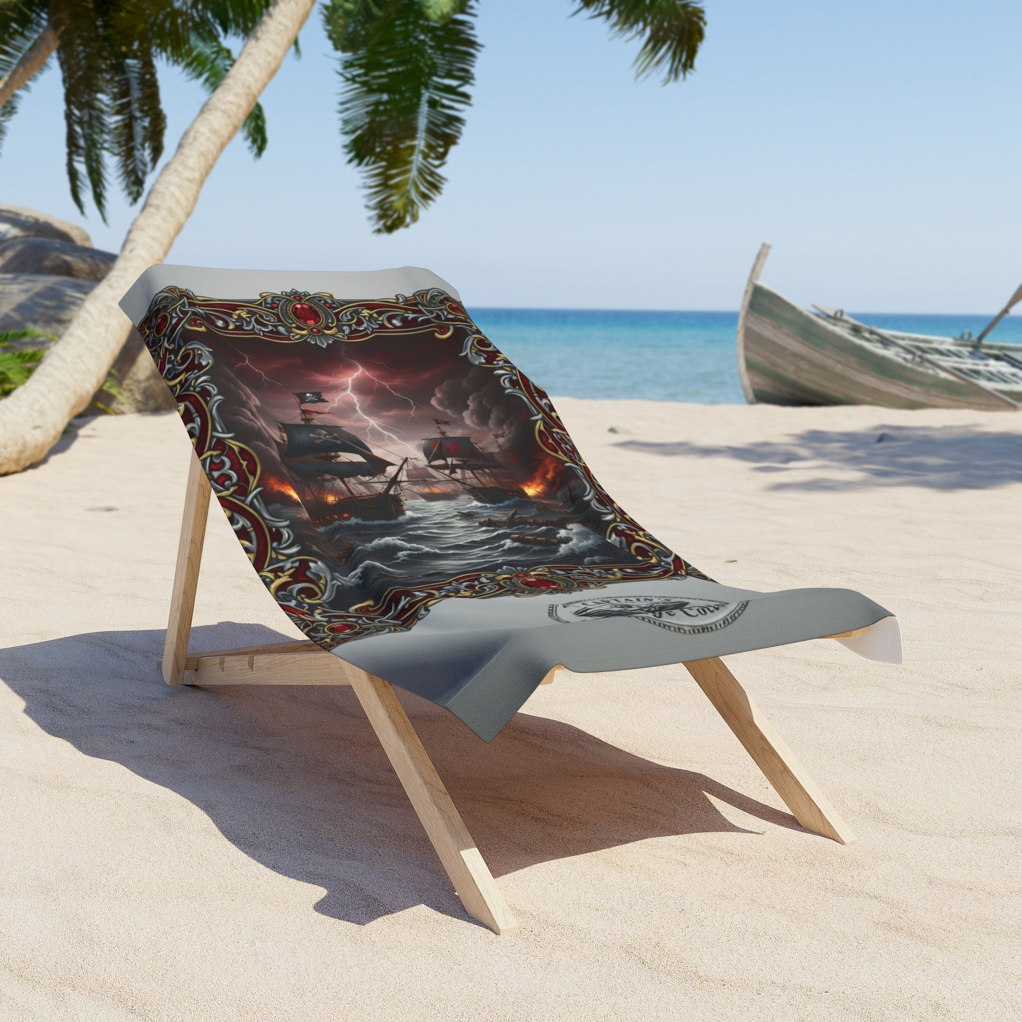 Pirate Ship Storm Beach Towel — Nautical Gothic Ocean Scene