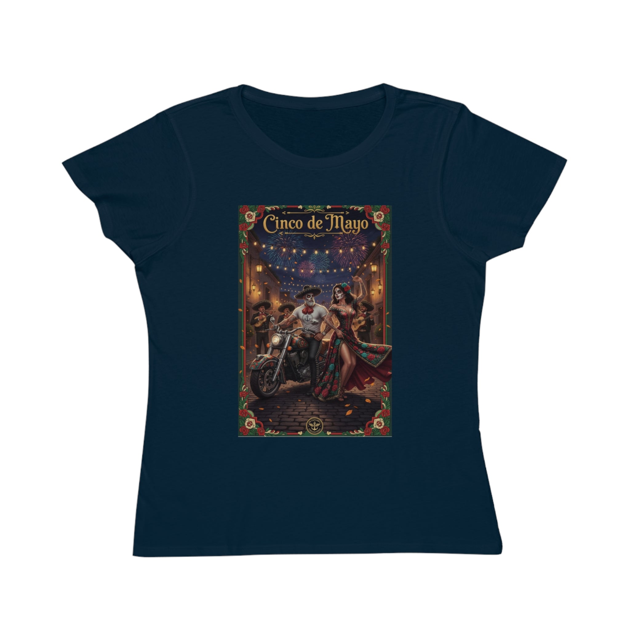 Cinco de Mayo Day of the Dead Motorcycle T‑Shirt — Día de Muertos Pinup Tee