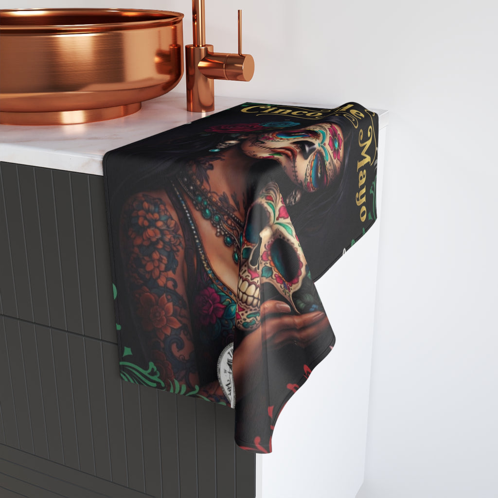 Cinco de Mayo Sugar Skull Hand Towel — Day of the Dead Decorative Kitchen Towel