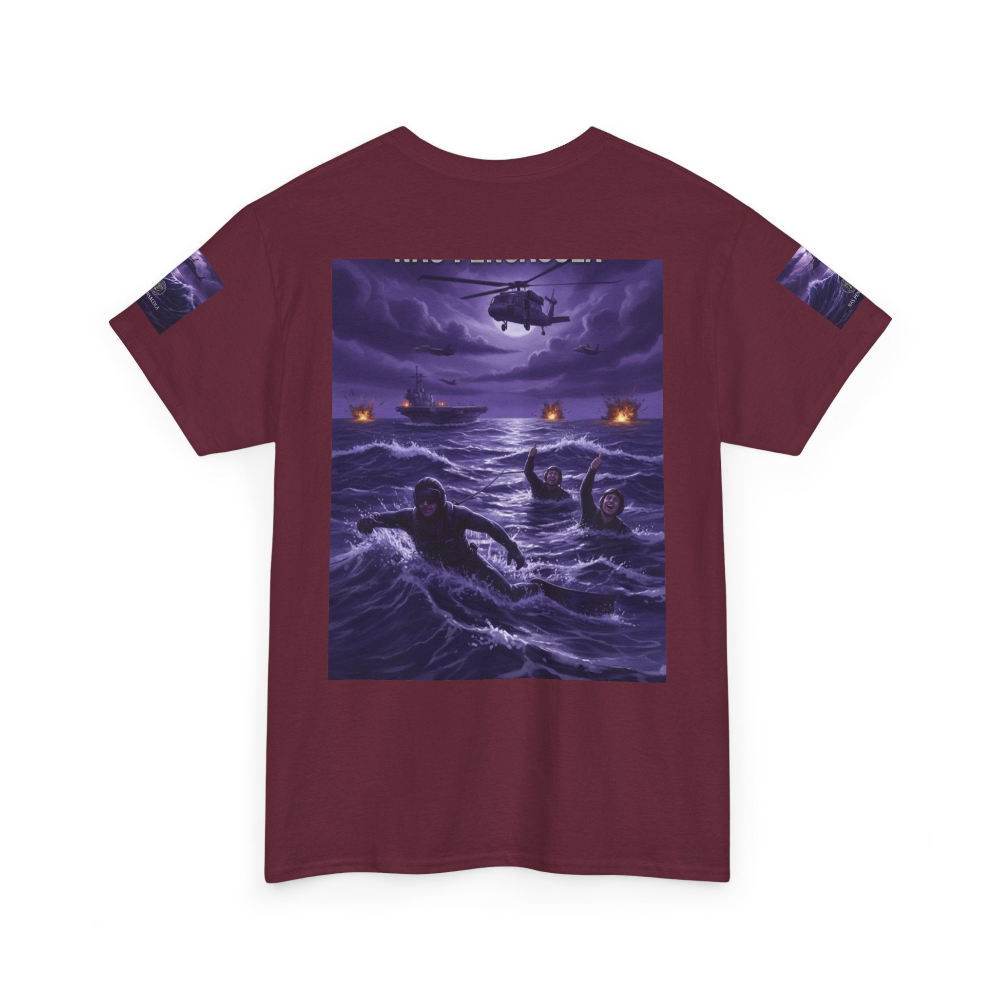 Rescue Night Tee — Purple Helicopter Sea Rescue Graphic T-Shirt