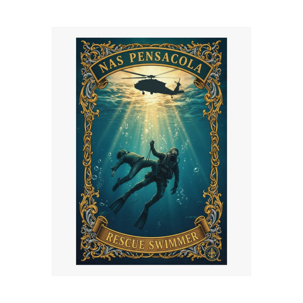 NAS Pensacola Rescue Swimmer Matte Vertical Poster — Military Diver Wall Art