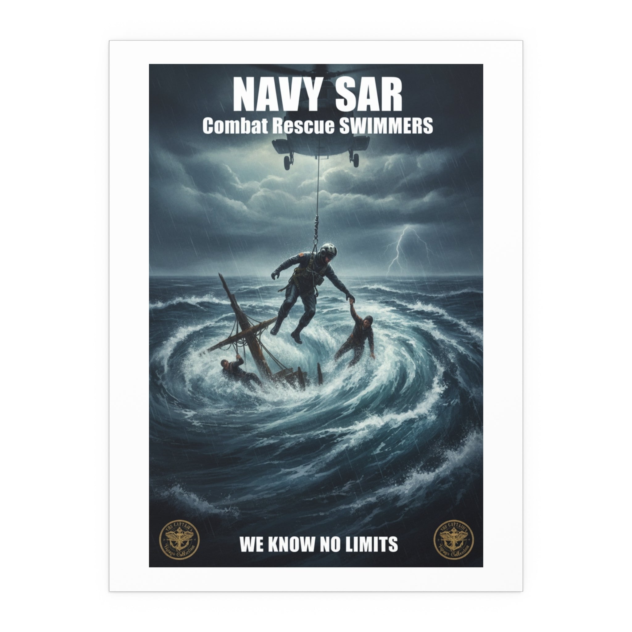 Stormy Sea Silk Poster — Dramatic Sailor Rescue Wall Art (Indoor/Outdoor)