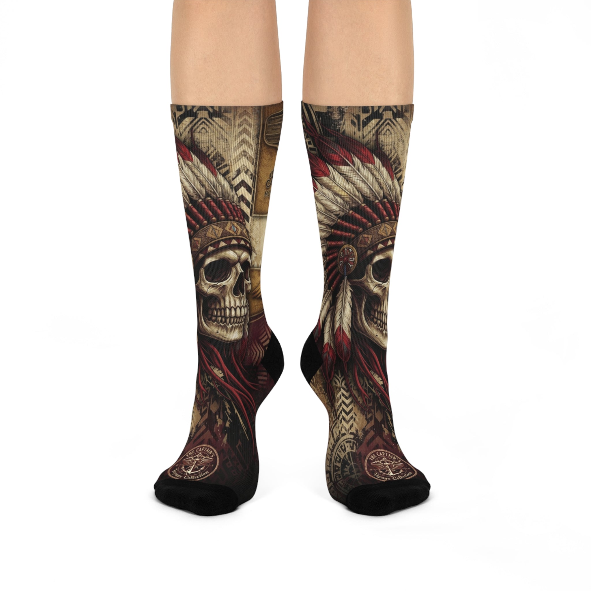 Skull Chief Crew Socks — Vintage Native Headdress Cushion Crew