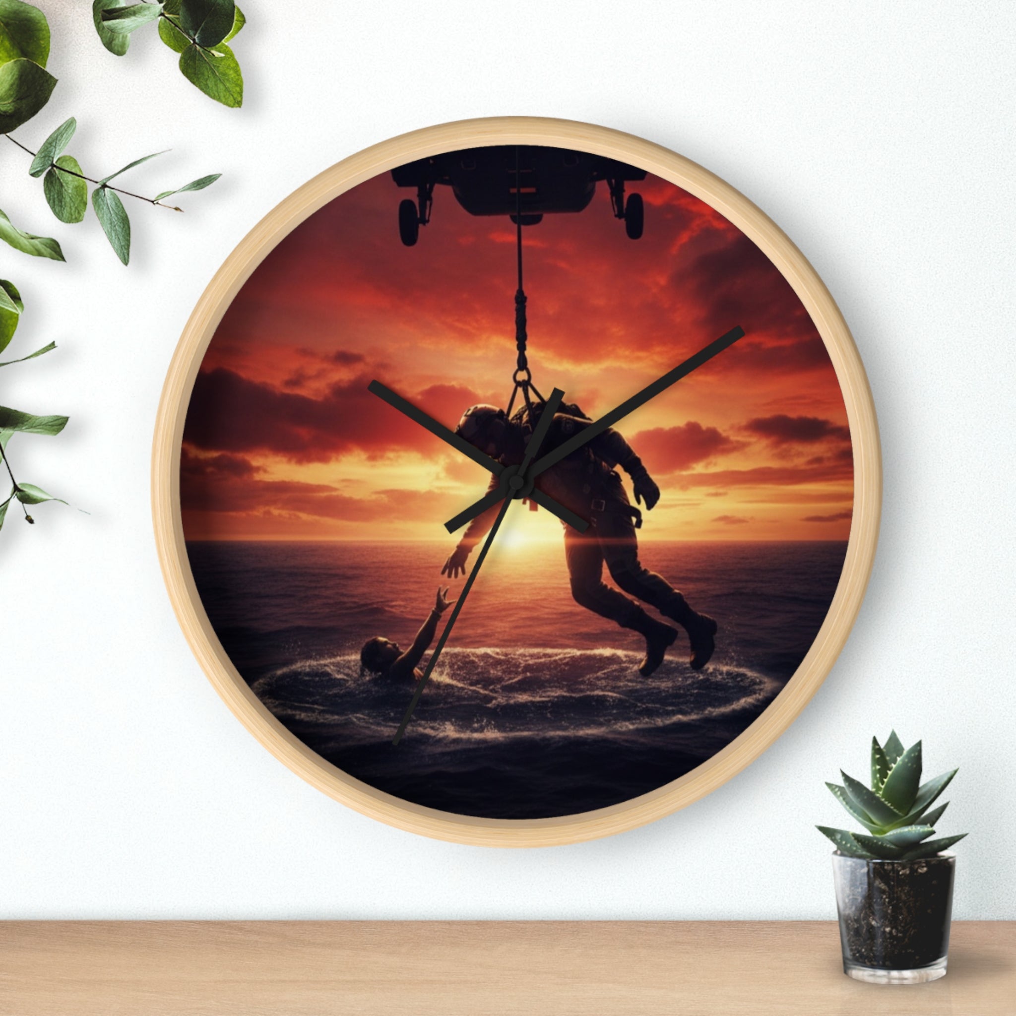 Wall Clock — Dramatic Rescue Helicopter Sunset Clock for First Responders & Military