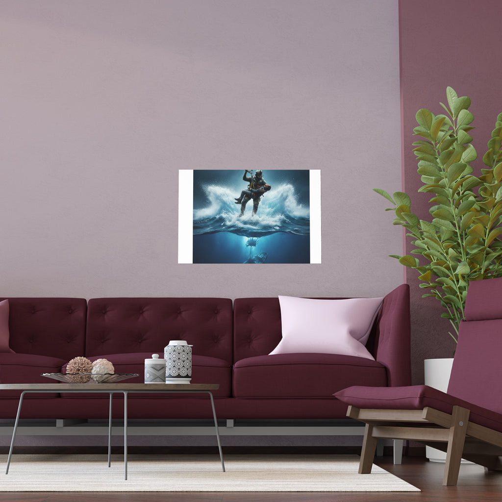 Diver Split-View Silk Poster — Underwater Adventure Wall Art (Indoor/Outdoor)