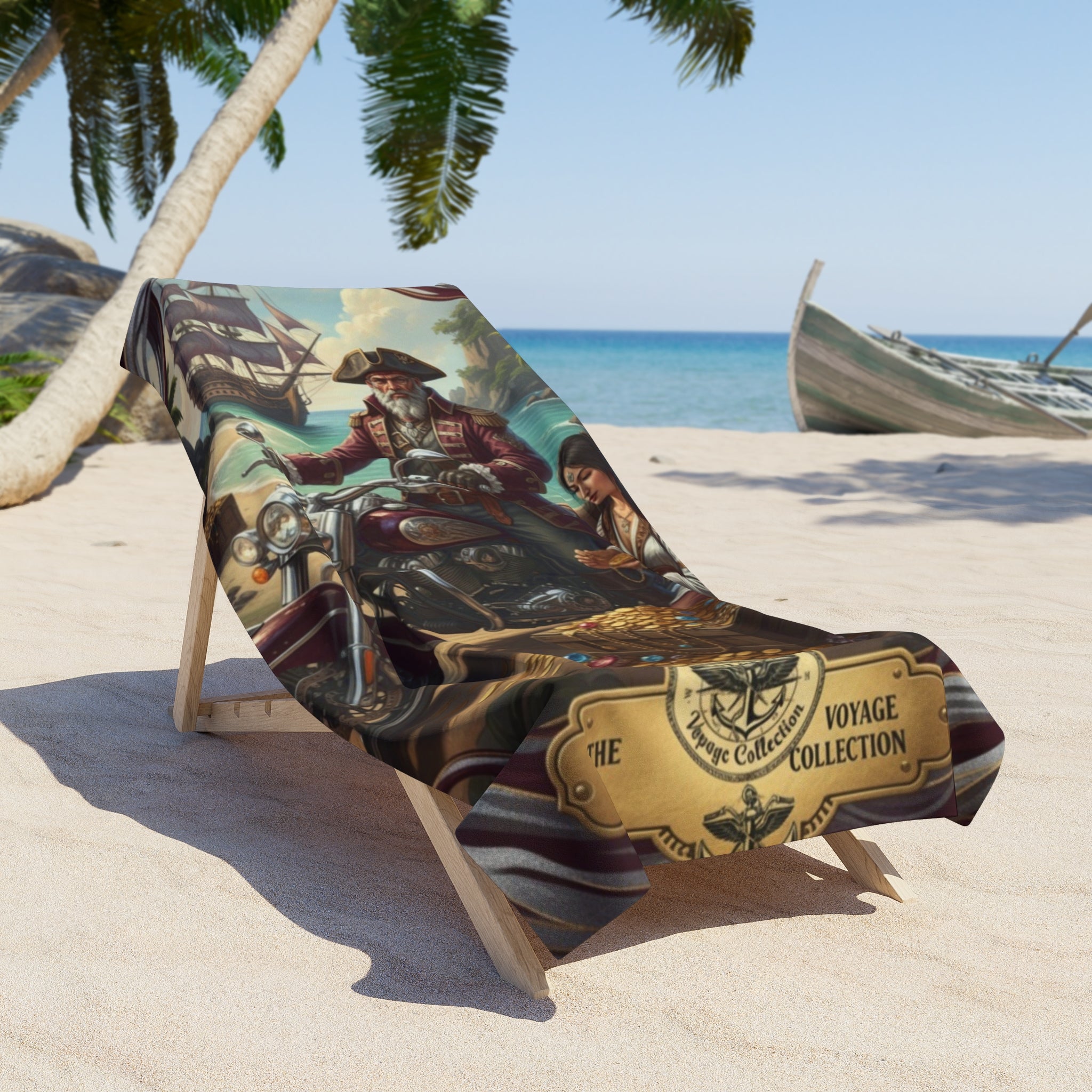 Pirate Treasure Beach Towel — Vintage Biker & Buccaneer Design