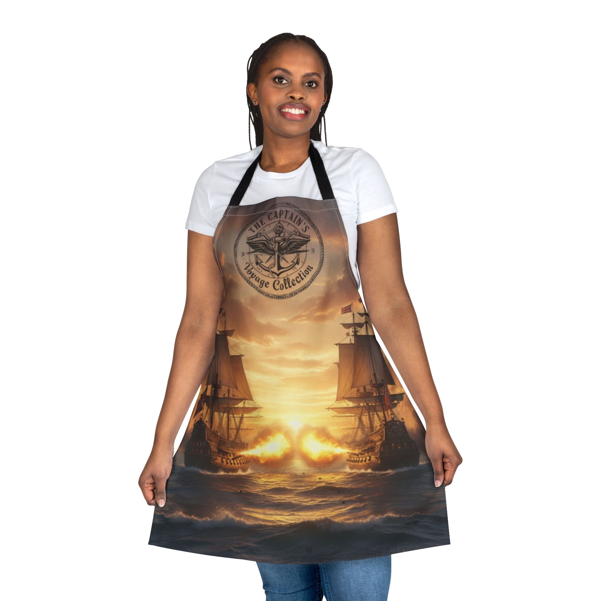 Nautical Sunset Ship Apron — Vintage Pirate Captain Kitchen Apron