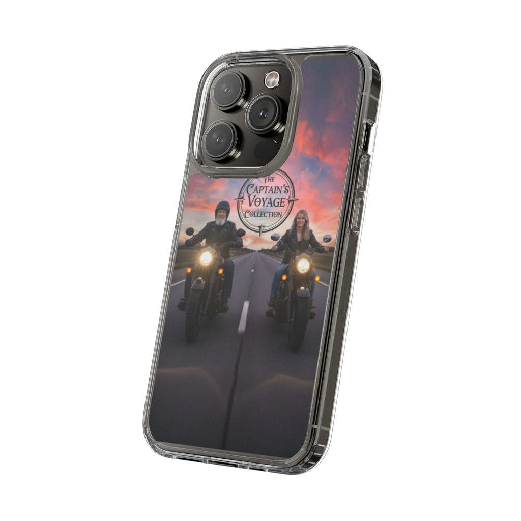 Clear Phone Case — 'The Captain's Voyage Collection' Motorcycle Sunset Design