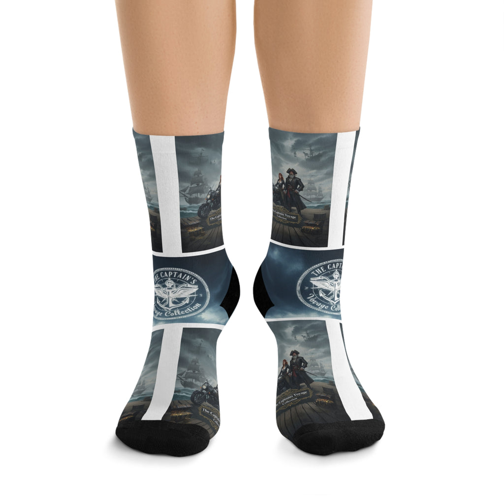 Captain’s Voyage Recycled-Poly Crew Socks — Nautical Ship & Anchor Design
