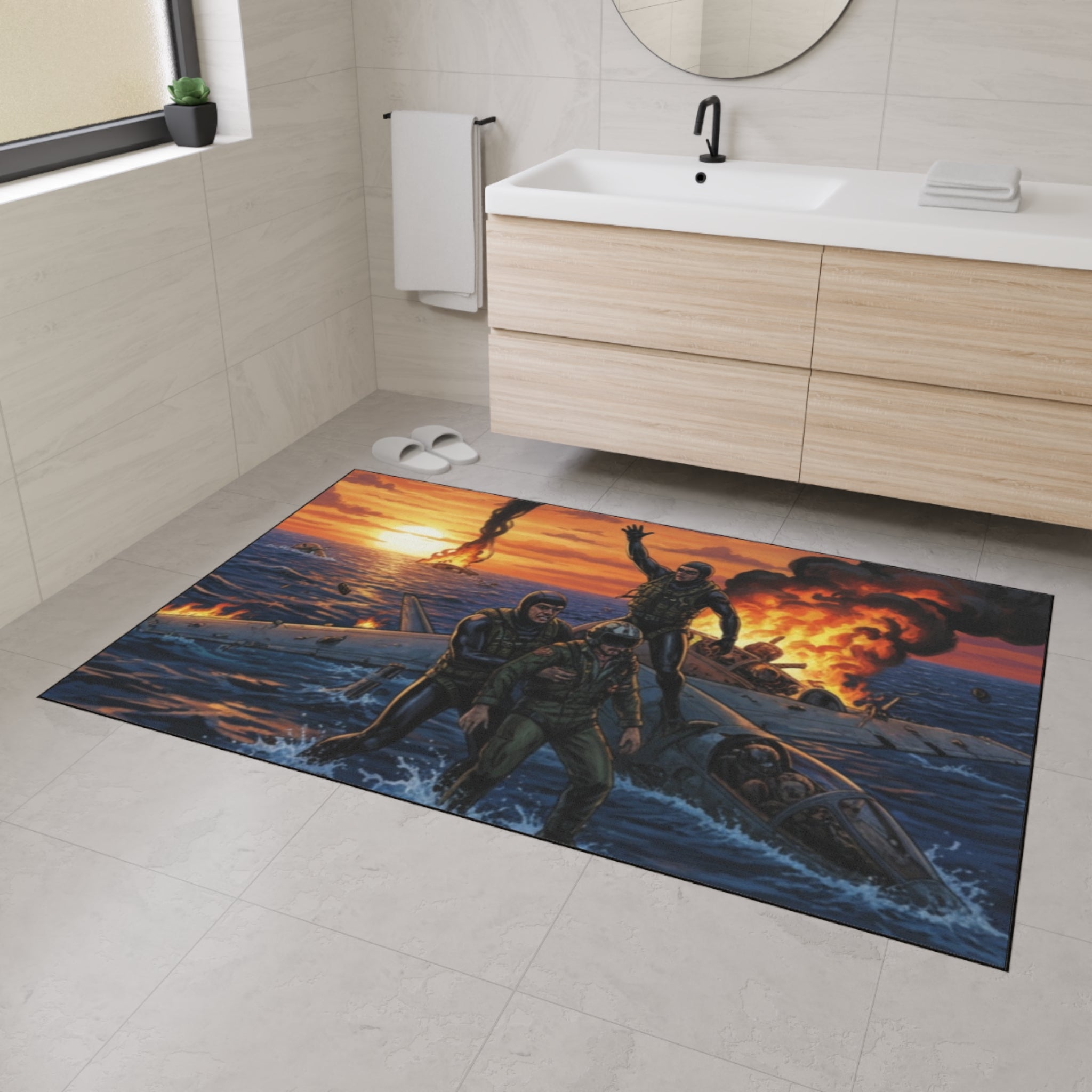 Heavy Duty Floor Mat — Rescue at Sea WWII Bomber Survivors Scene