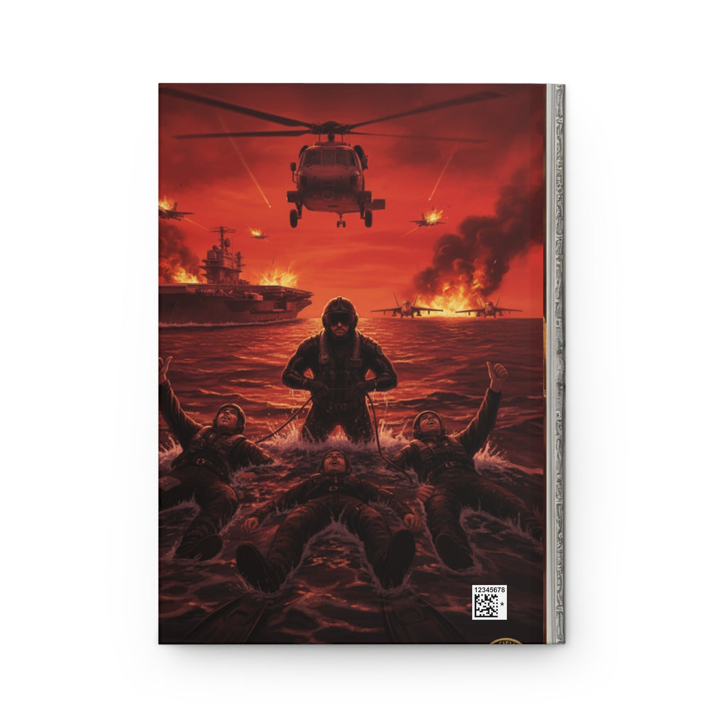 Rescue at Sea Hardcover Journal — Military Helicopter & Sailors Action Art