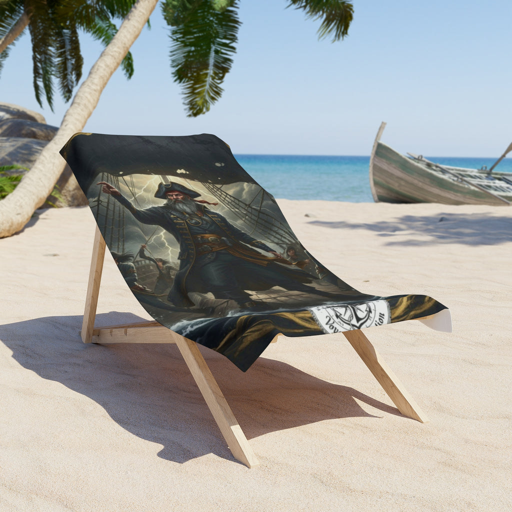 Pirate Captain Beach Towel — Vintage Nautical Pirate Ship Design