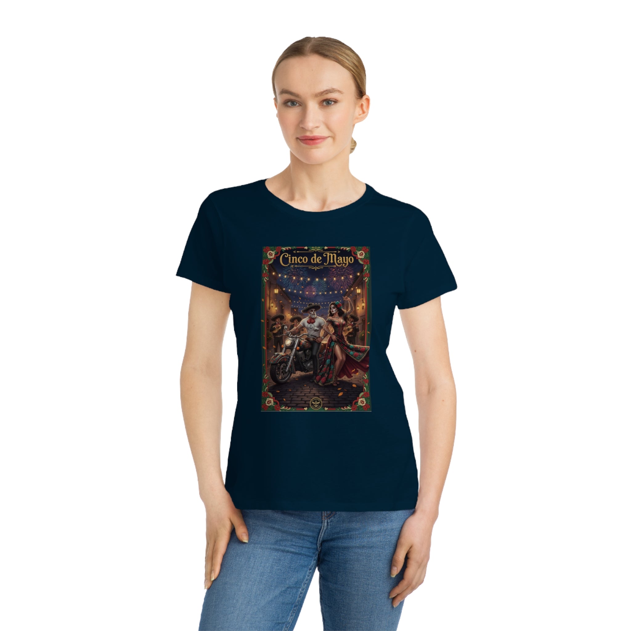 Cinco de Mayo Day of the Dead Motorcycle T‑Shirt — Día de Muertos Pinup Tee