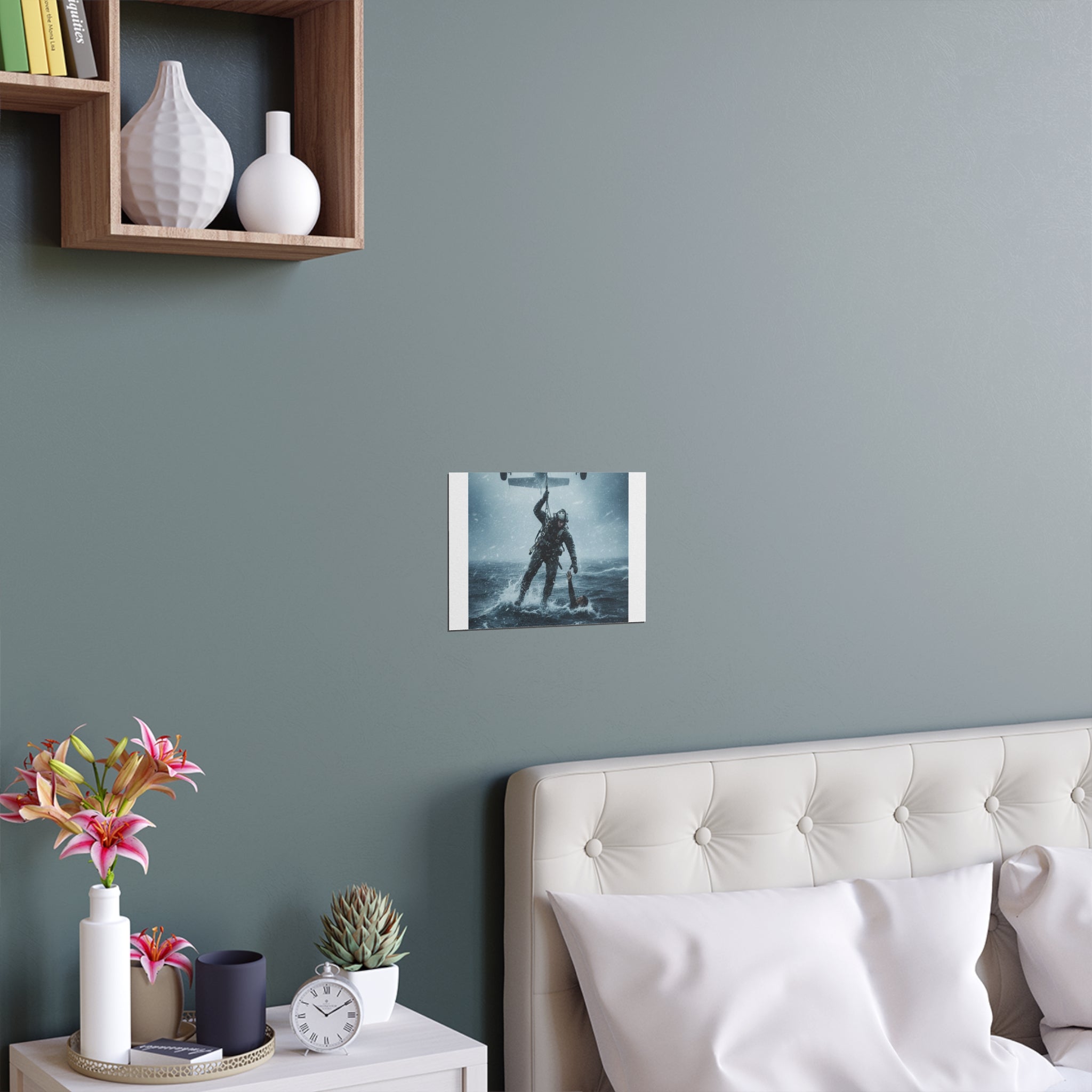 Rescue Diver Silk Poster – Dramatic Sea & Helicopter Wall Art (Indoor/Outdoor)