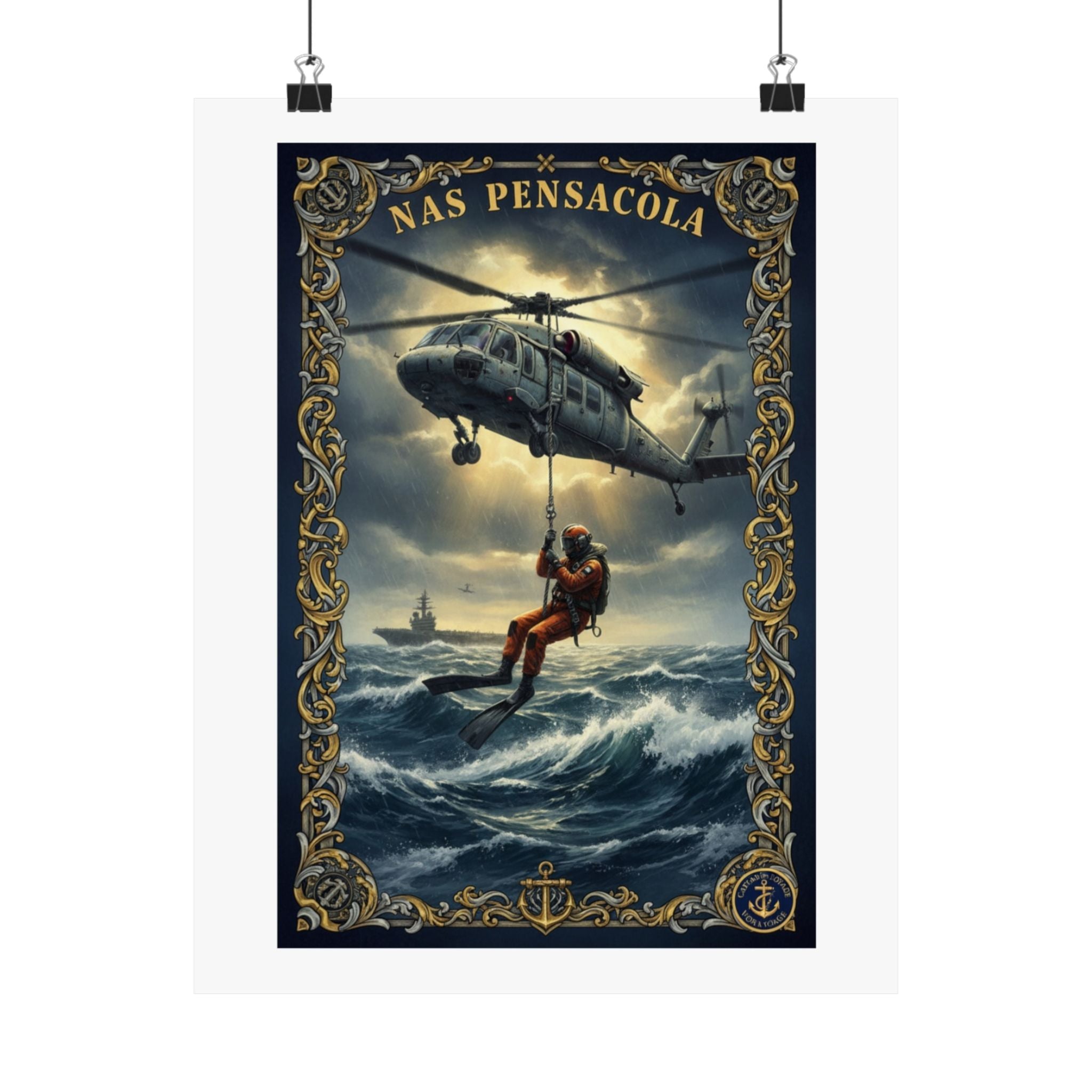 NAS Pensacola Rescue Helicopter Matte Poster — Search & Rescue Nautical Wall Art