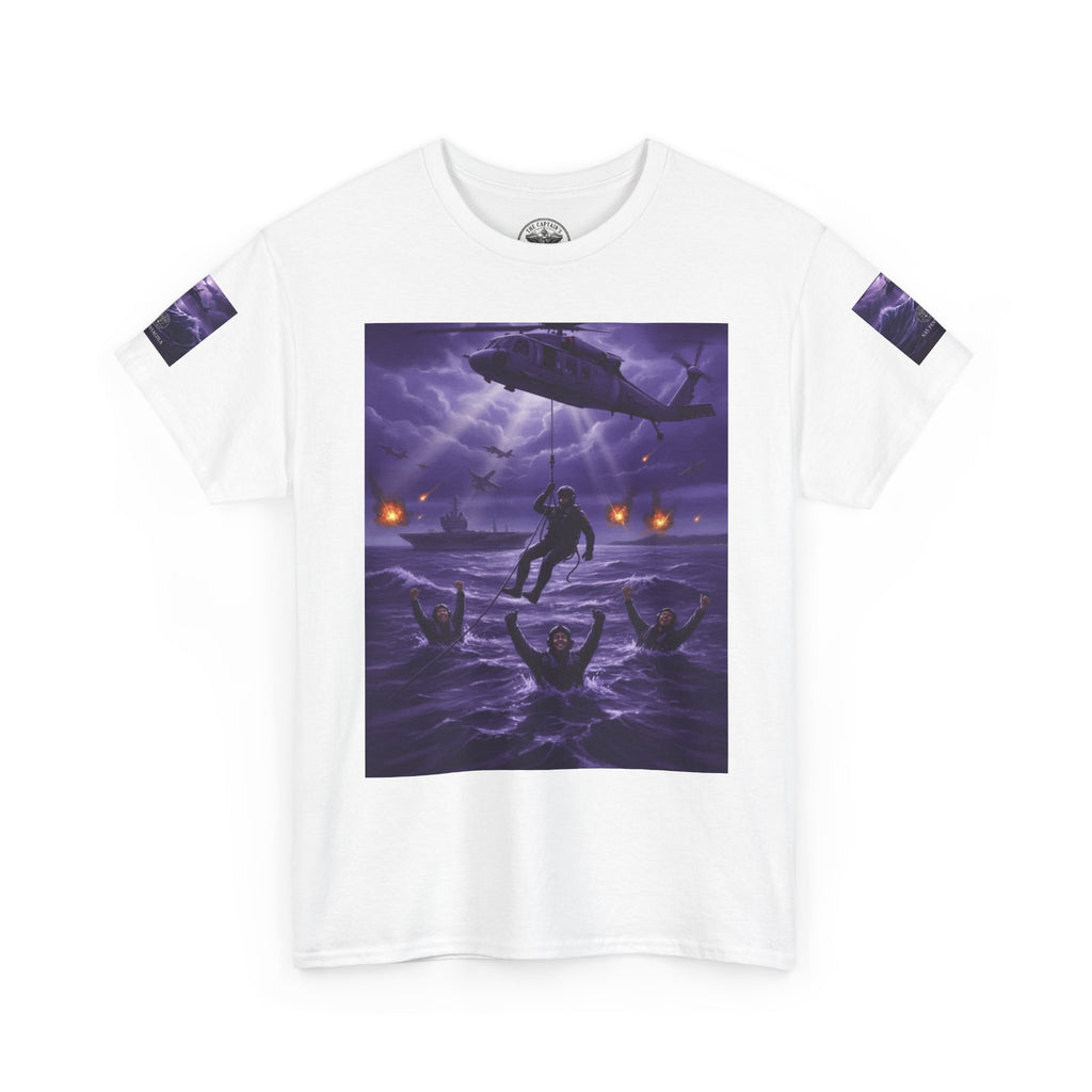 Rescue Night Tee — Purple Helicopter Sea Rescue Graphic T-Shirt