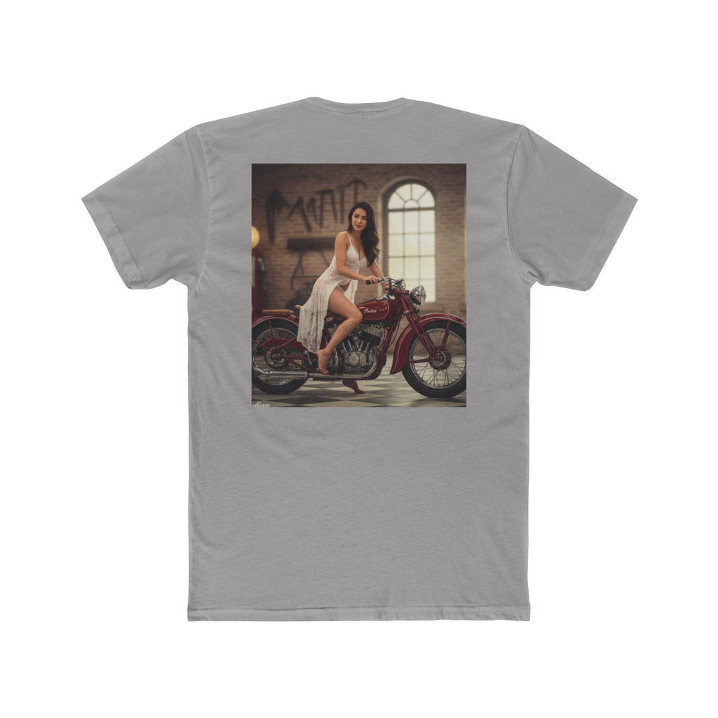 Vintage Motorcycle Pinup Tee — Retro Biker Photo Crewneck