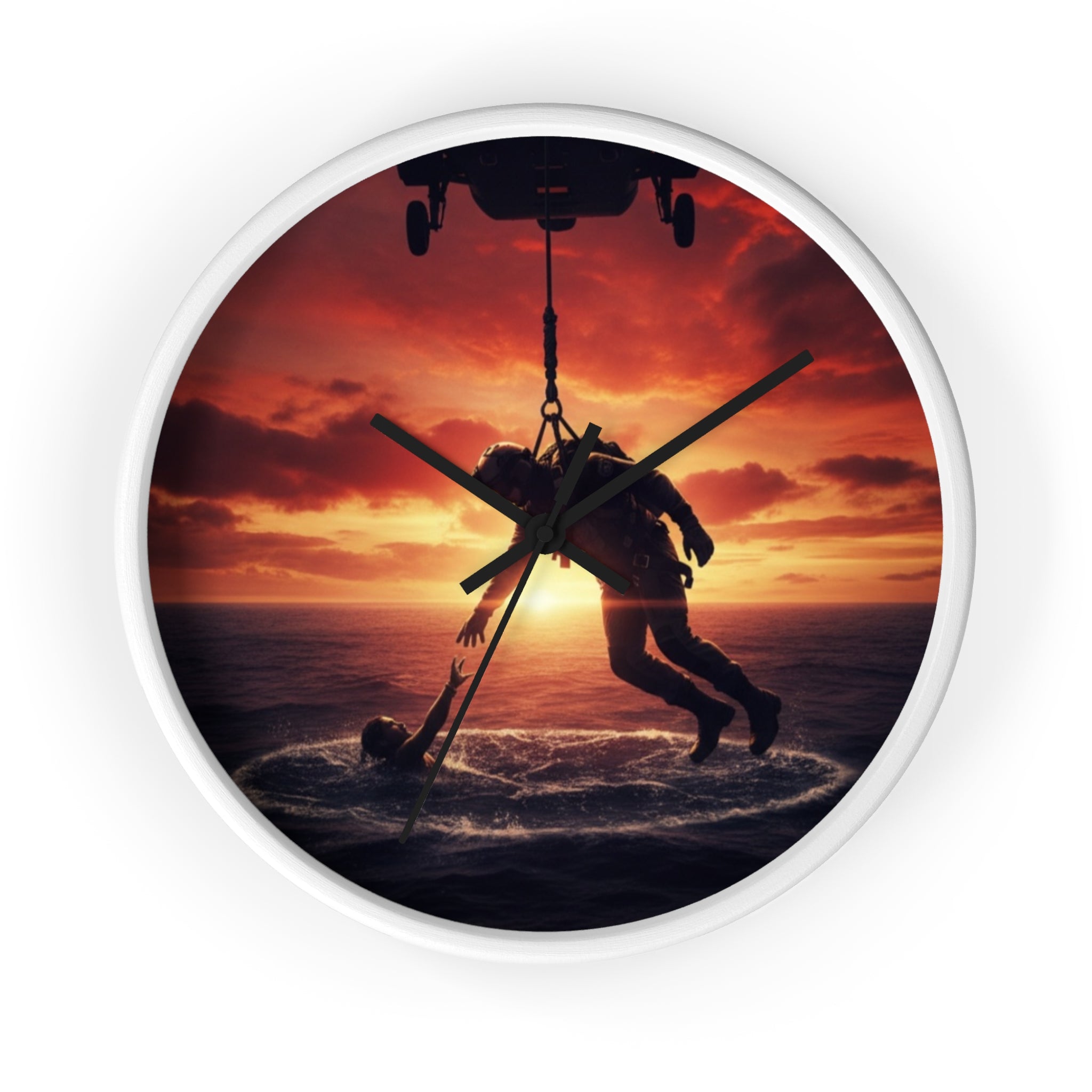 Wall Clock — Dramatic Rescue Helicopter Sunset Clock for First Responders & Military