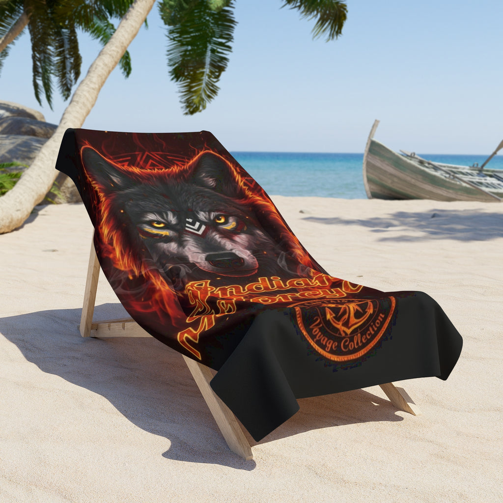 Indian Motorcycle Wolf Beach Towel — Flaming Wolf Graphic Beach Towel for Riders & Bikers