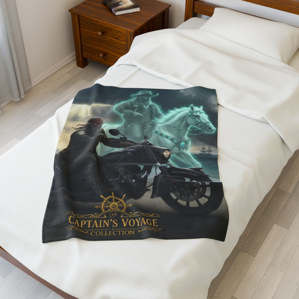 Captain's Voyage Velveteen Plush Blanket — Ghost Pirate Motorcycle Design