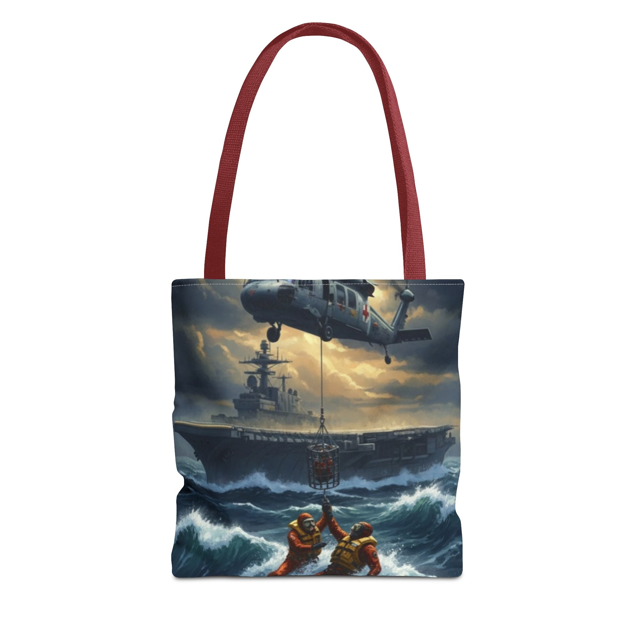 Rescue Squadron Tote Bag – Military Helicopter & Ship Search and Rescue Artwork