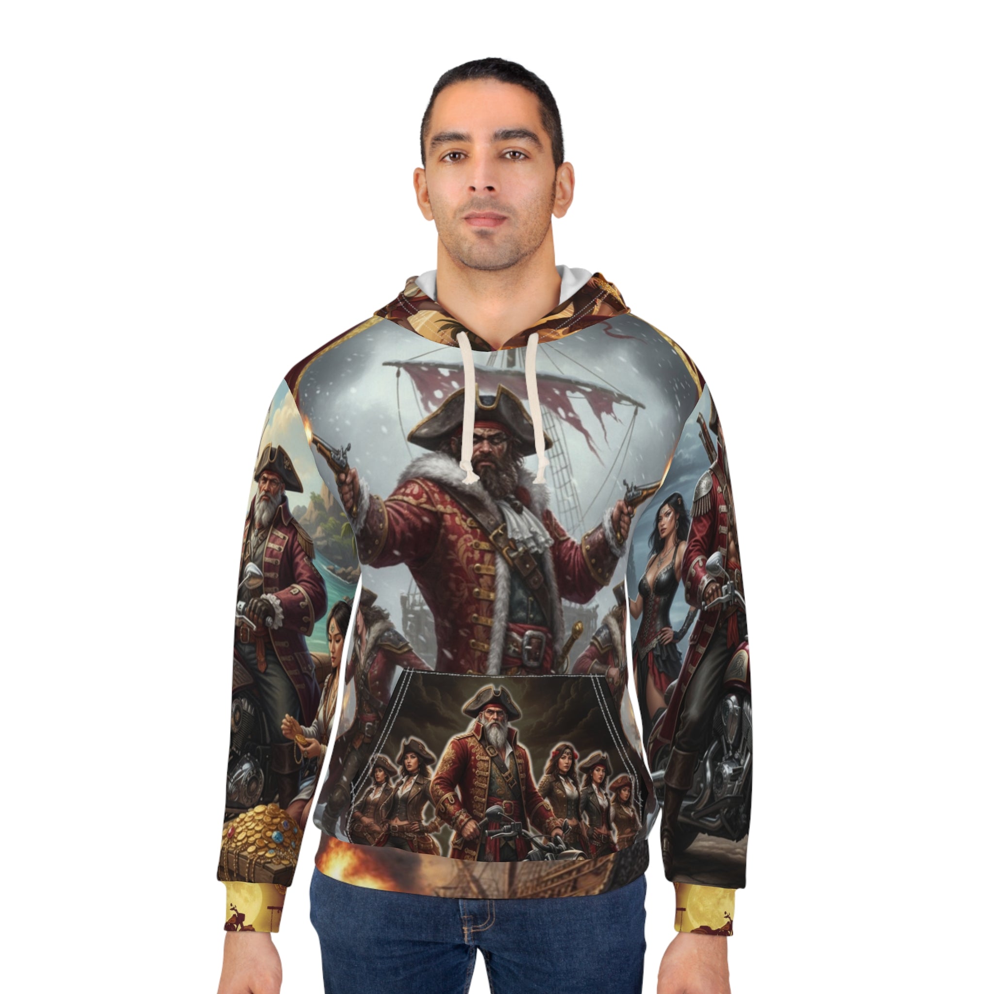 Pirate Captain All-Over Print Hoodie — Vintage Ship Battle Graphic