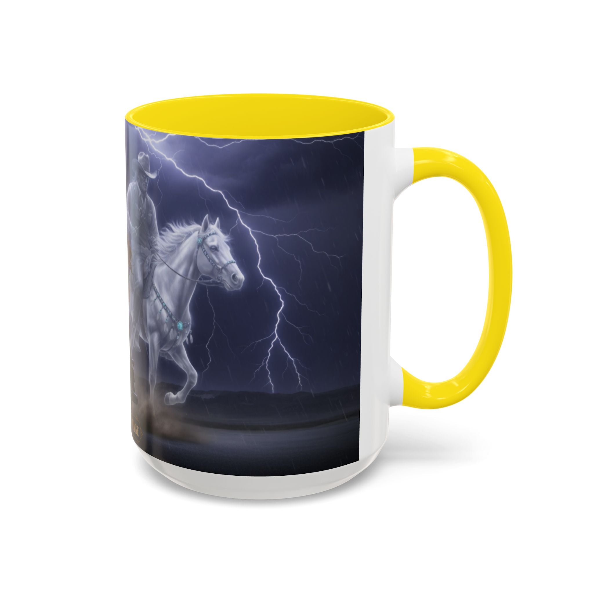 Western Ghost Riders Coffee Mug — Phantom Cowboy & Horse Lightning Accent Mug (11/15oz)