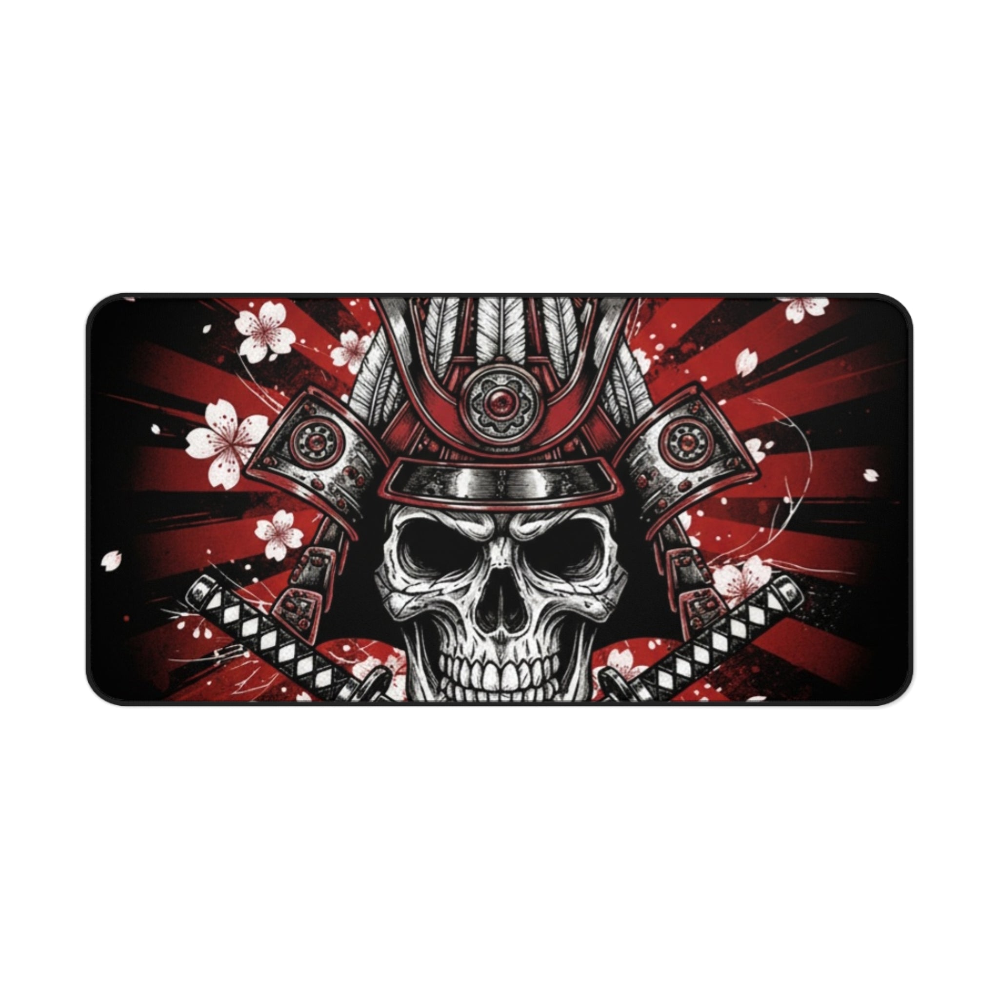 Samurai Skull Desk Mat — Red Cherry Blossom Gaming Mousepad