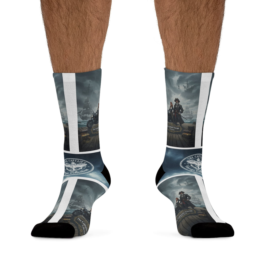 Captain’s Voyage Recycled-Poly Crew Socks — Nautical Ship & Anchor Design