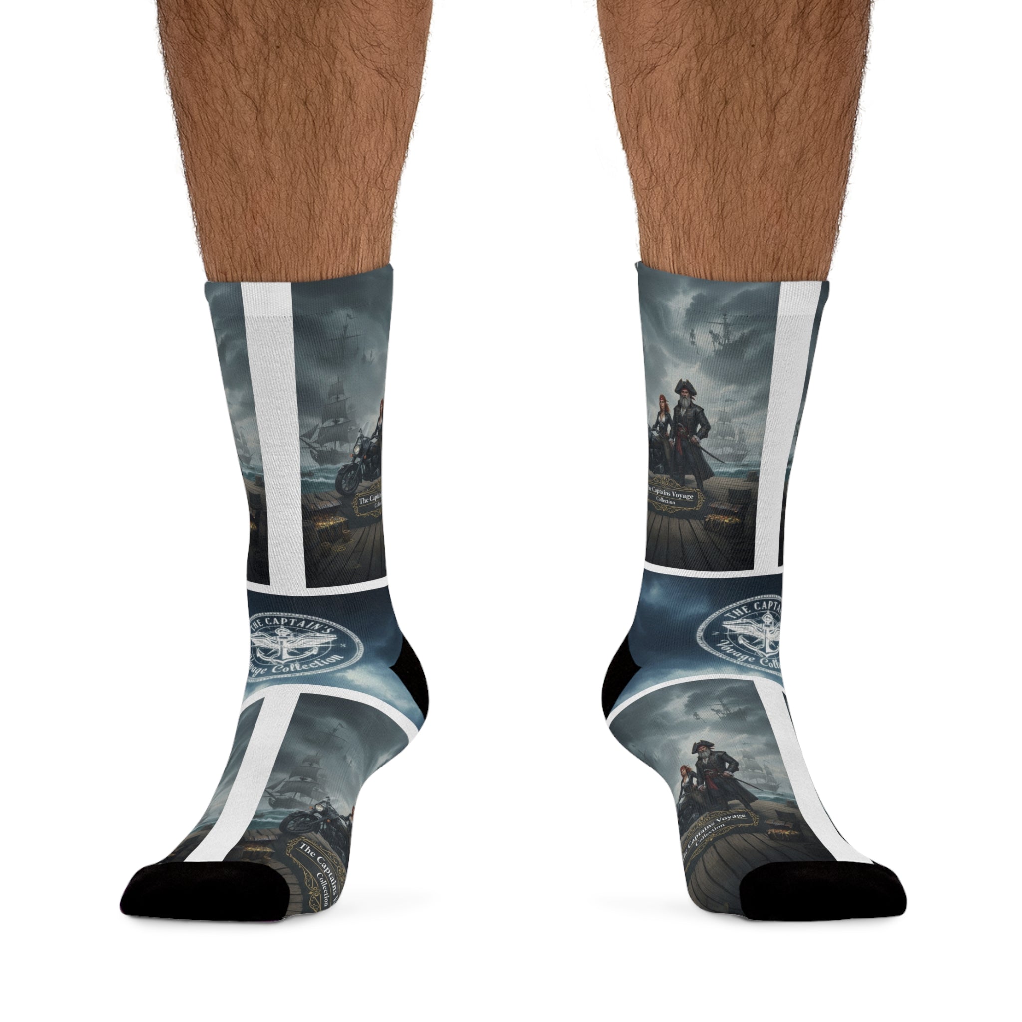 Captain’s Voyage Recycled-Poly Crew Socks — Nautical Ship & Anchor Design