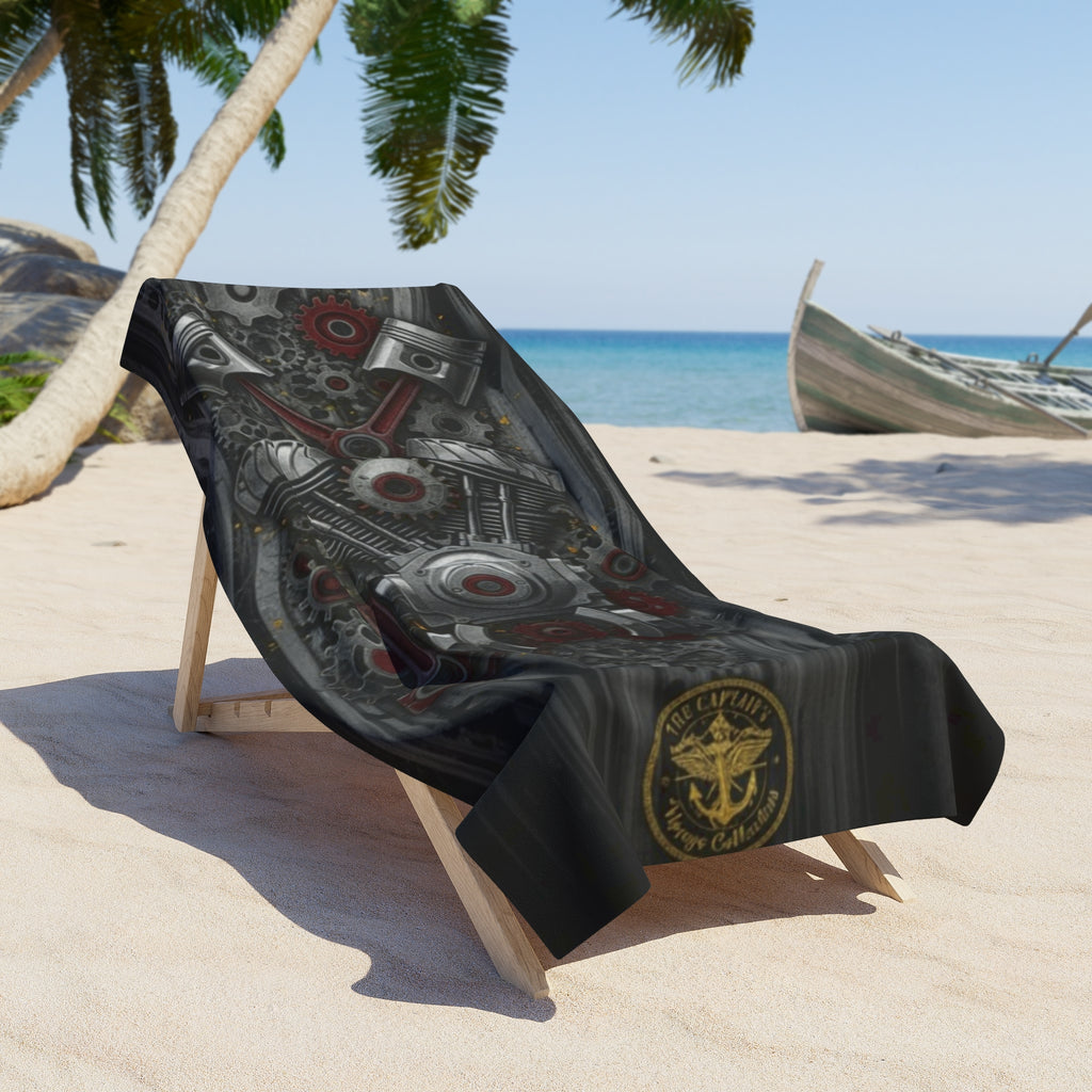 Motorcycle Engine Gears Beach Towel — Steampunk Bike Parts Design