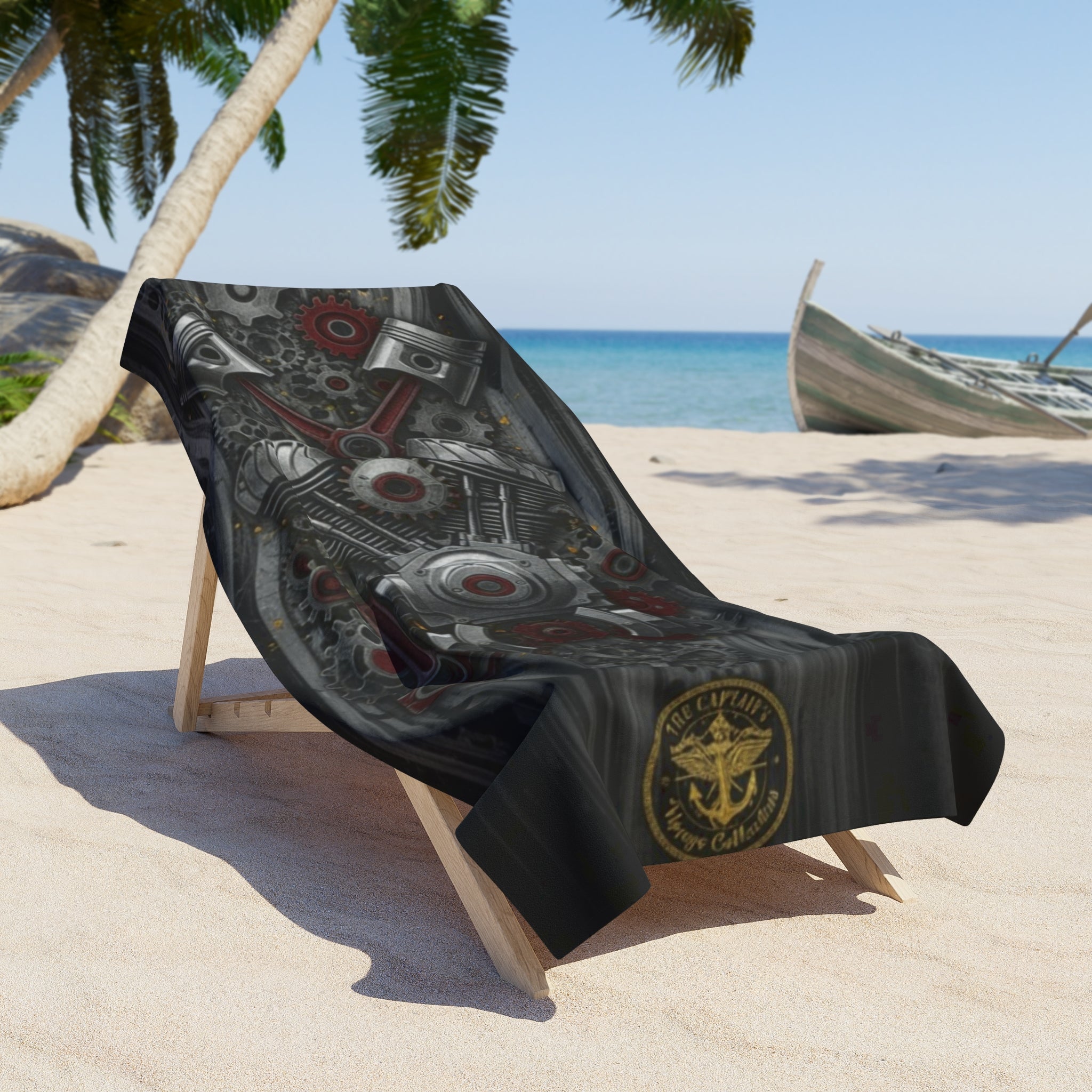 Motorcycle Engine Gears Beach Towel — Steampunk Bike Parts Design