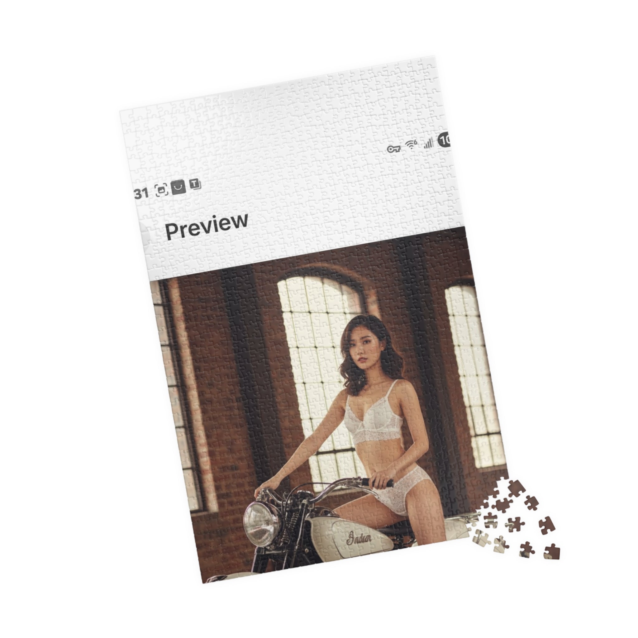 Vintage Motorcycle Pin-Up Puzzle – 520/1014 Piece Photo Jigsaw