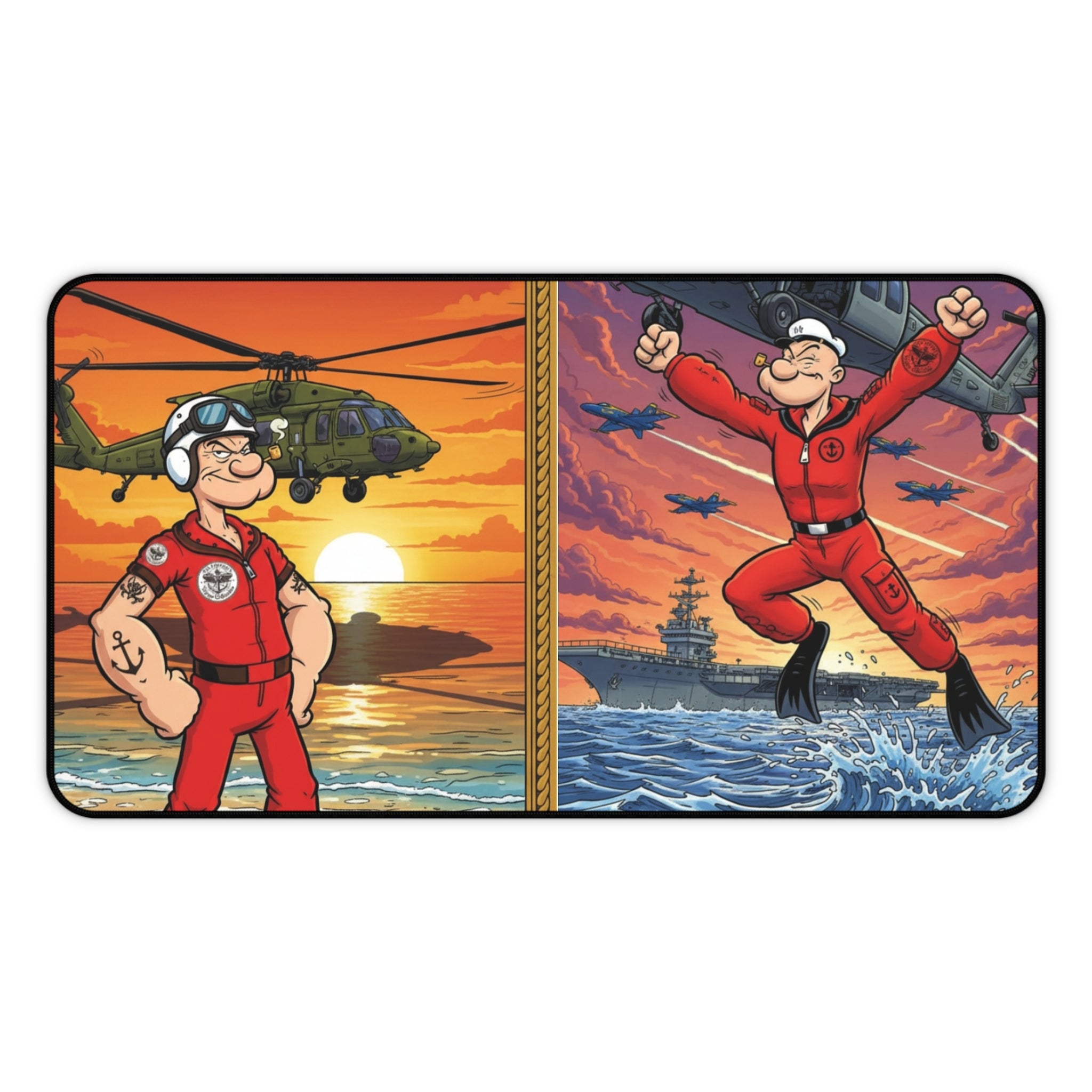 NAS Pensacola Rescue Swimmers Desk Mat — Vintage Helicopter & Carrier Artwork