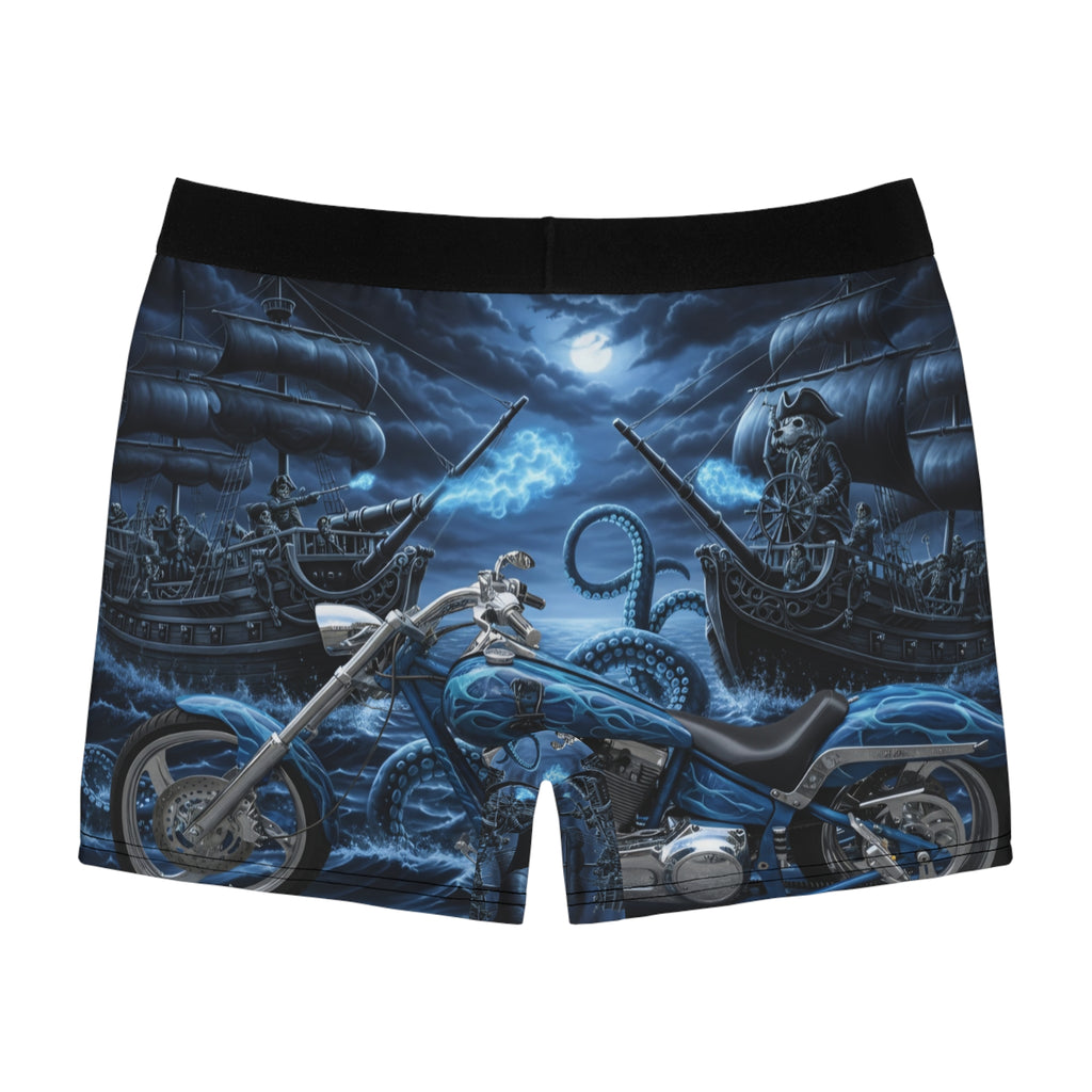 Pirate Mastiff Boxer Briefs — Biker Skull & Kraken All-Over Print