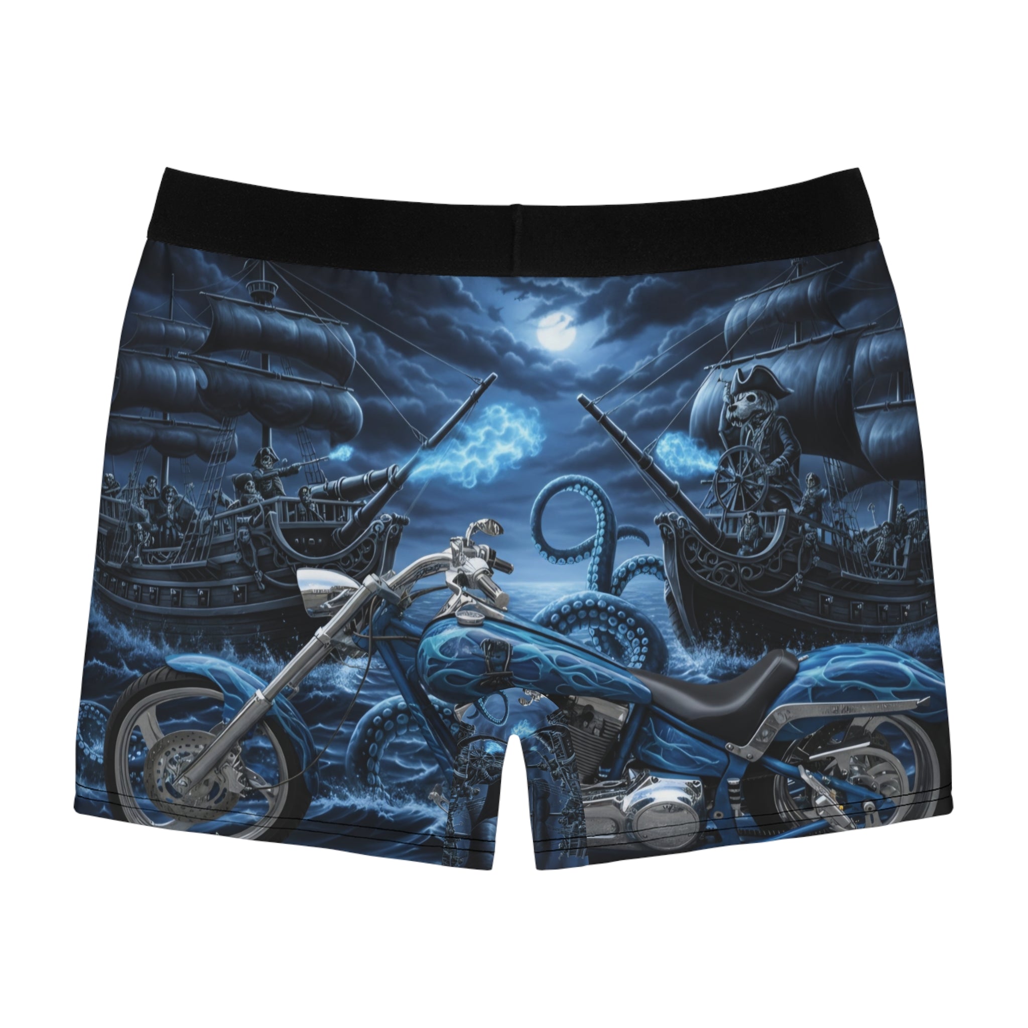 Pirate Mastiff Boxer Briefs — Biker Skull & Kraken All-Over Print