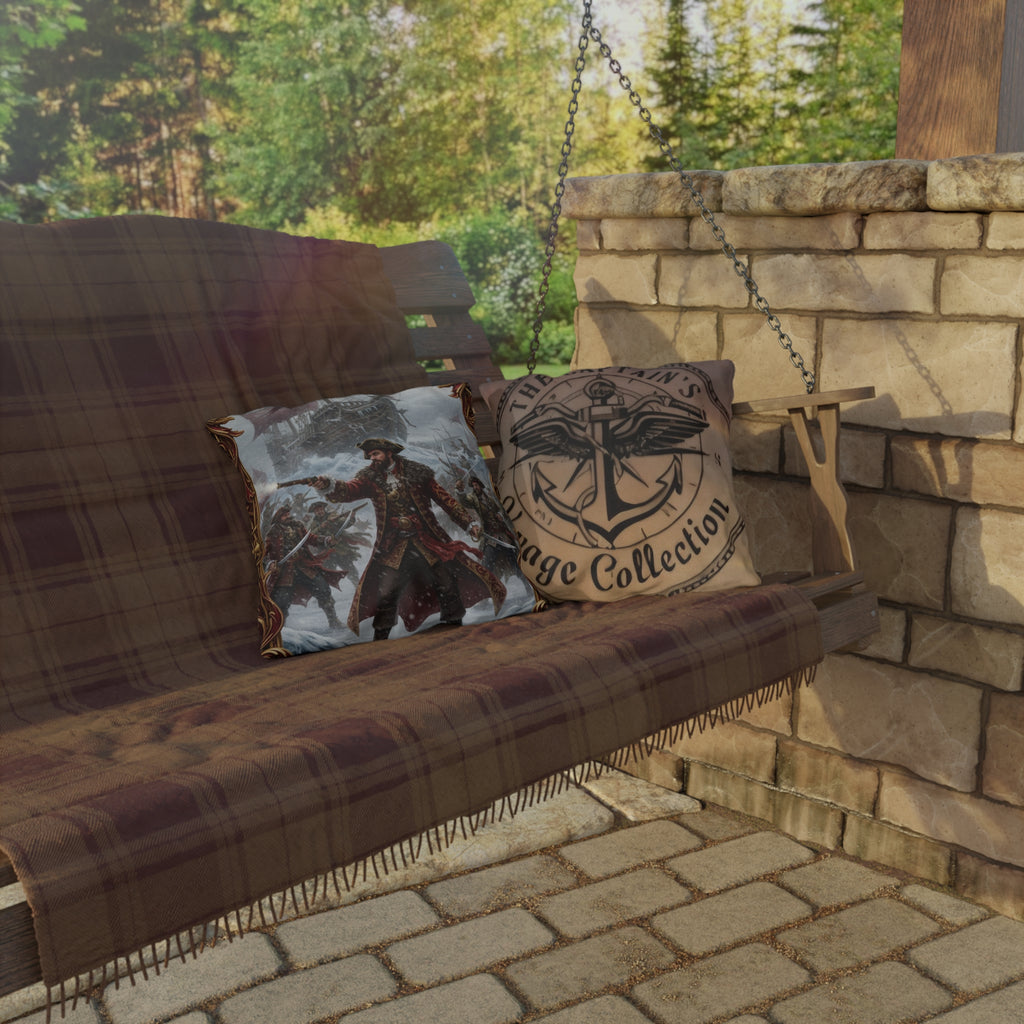 Nautical Pirate Captain Outdoor Pillow — Vintage Ship Anchor Voyage Accent Cushion