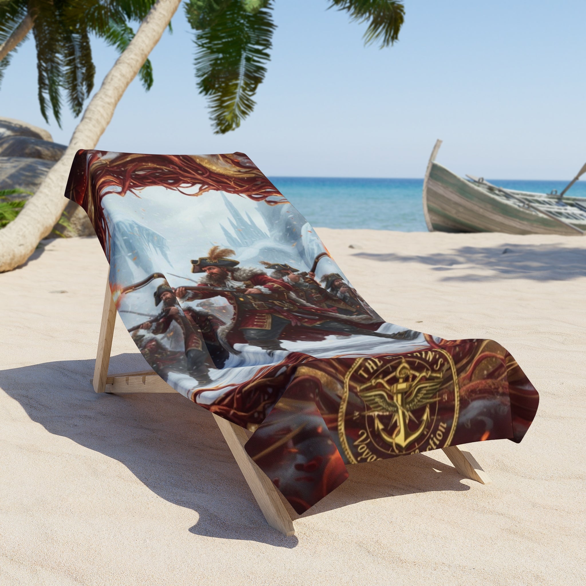 Beach Towel — Viking Warriors Winter Battle Design (Nordic Compass, Mythic Adventure)