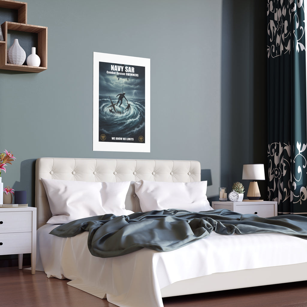 Stormy Sea Silk Poster — Dramatic Sailor Rescue Wall Art (Indoor/Outdoor)
