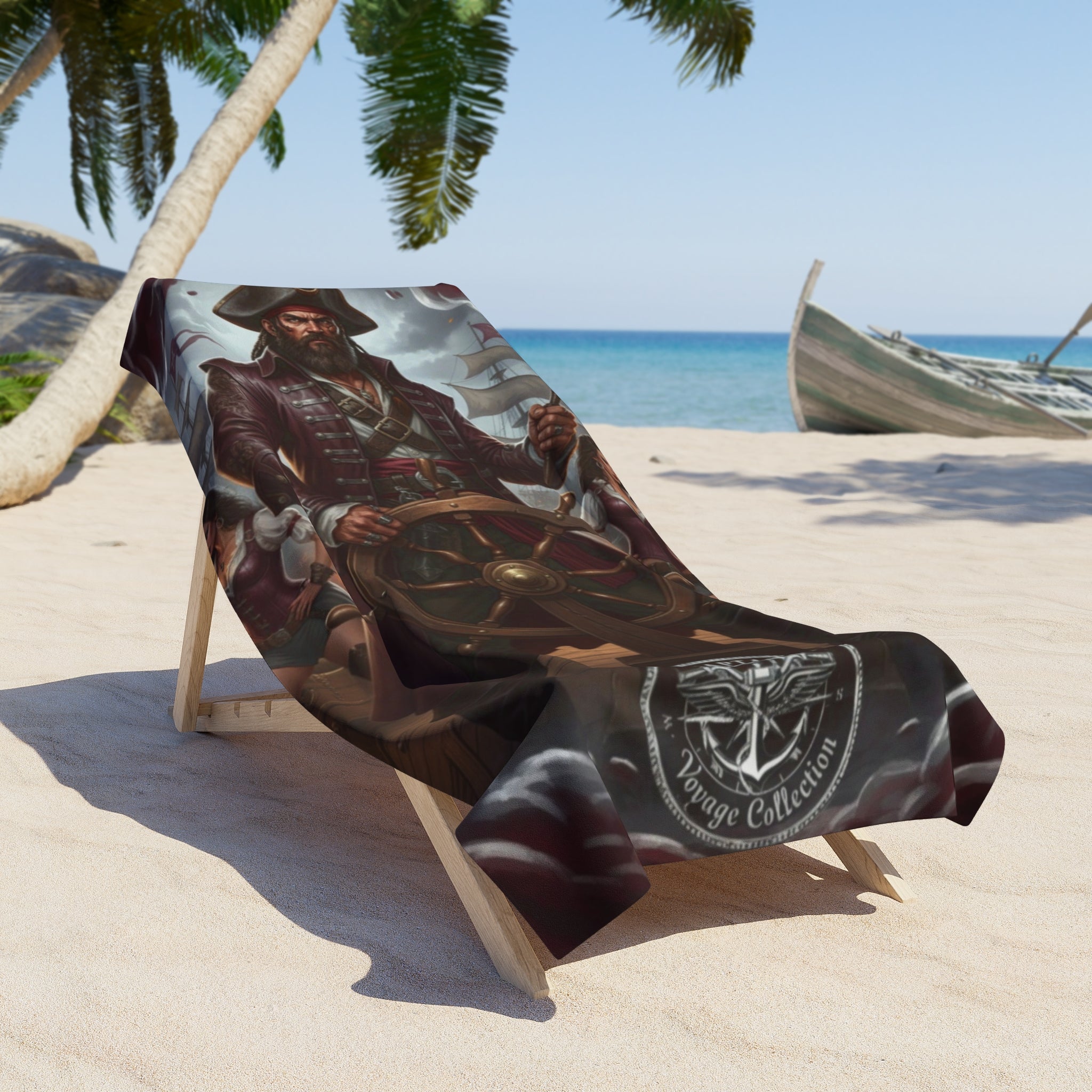 Pirate Captain Beach Towel — Vintage Nautical Ship Wheel Design