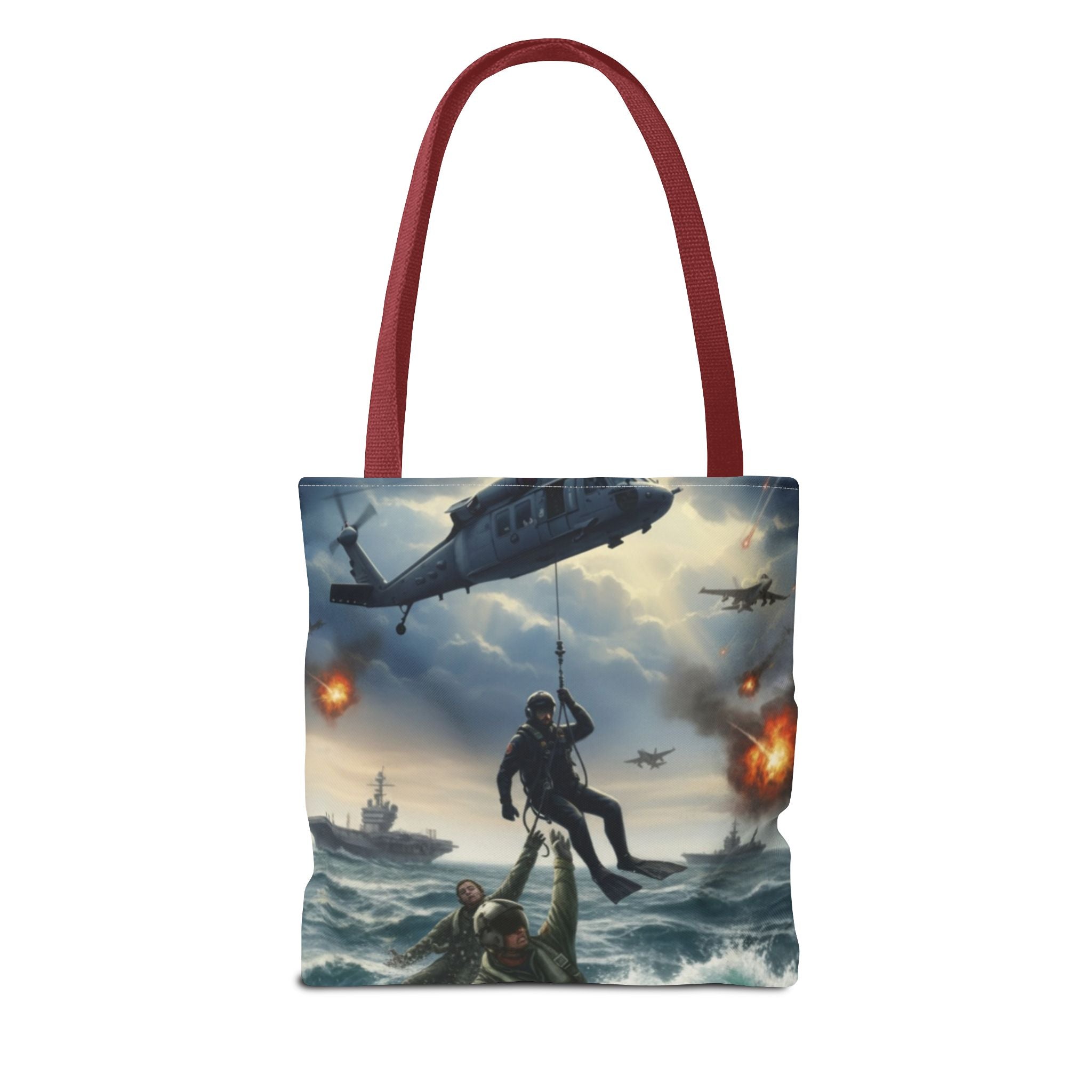 Rescue Squadron Tote Bag – Military Helicopter & Ship Search and Rescue Artwork