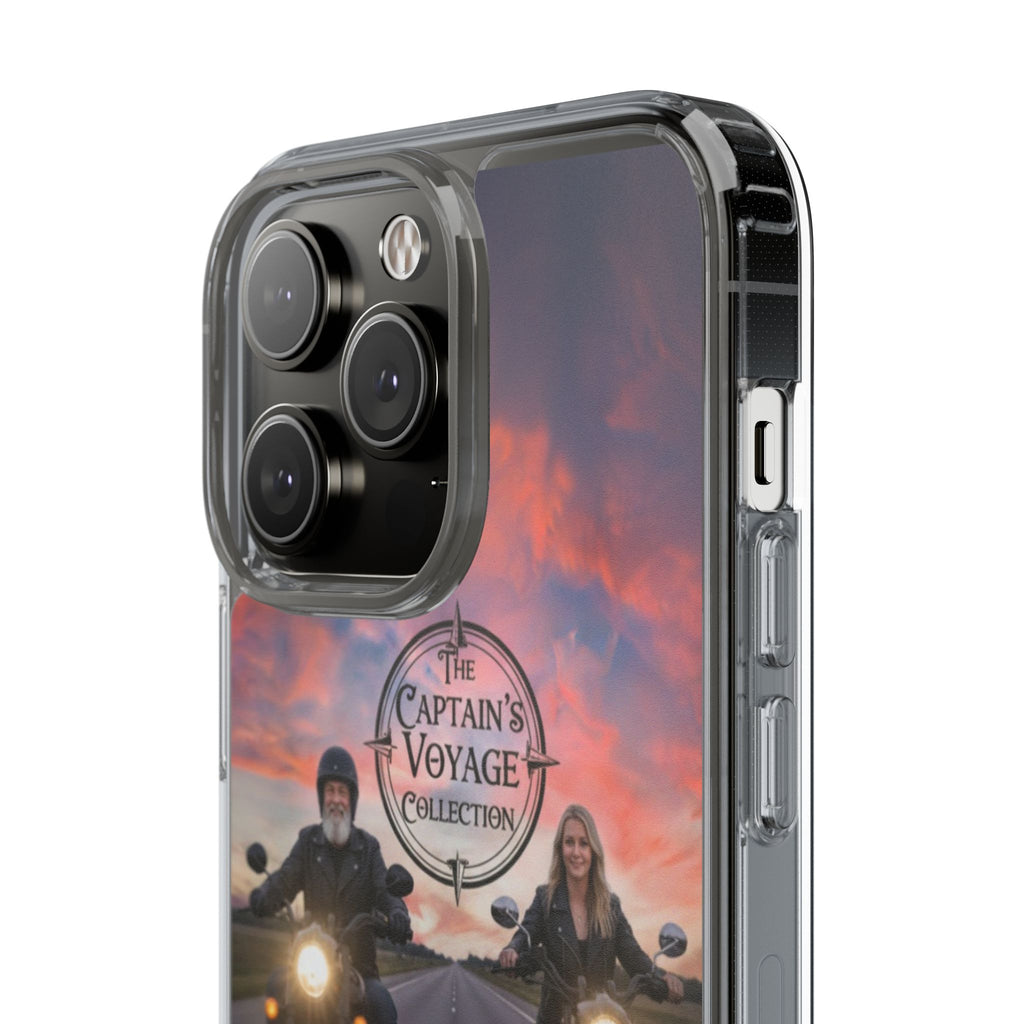 Clear Phone Case — 'The Captain's Voyage Collection' Motorcycle Sunset Design