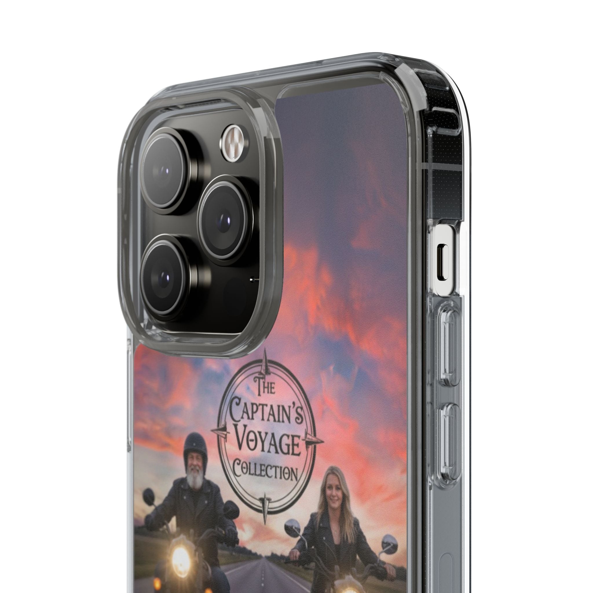 Clear Phone Case — 'The Captain's Voyage Collection' Motorcycle Sunset Design