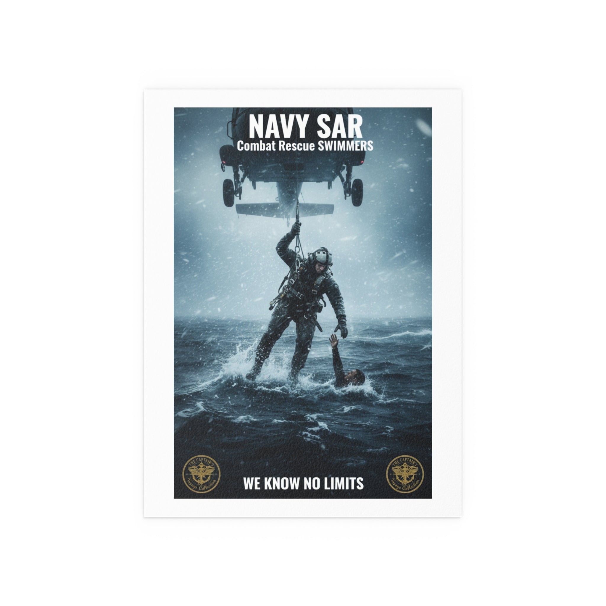 Rescue Diver Silk Poster – Dramatic Sea & Helicopter Wall Art (Indoor/Outdoor)
