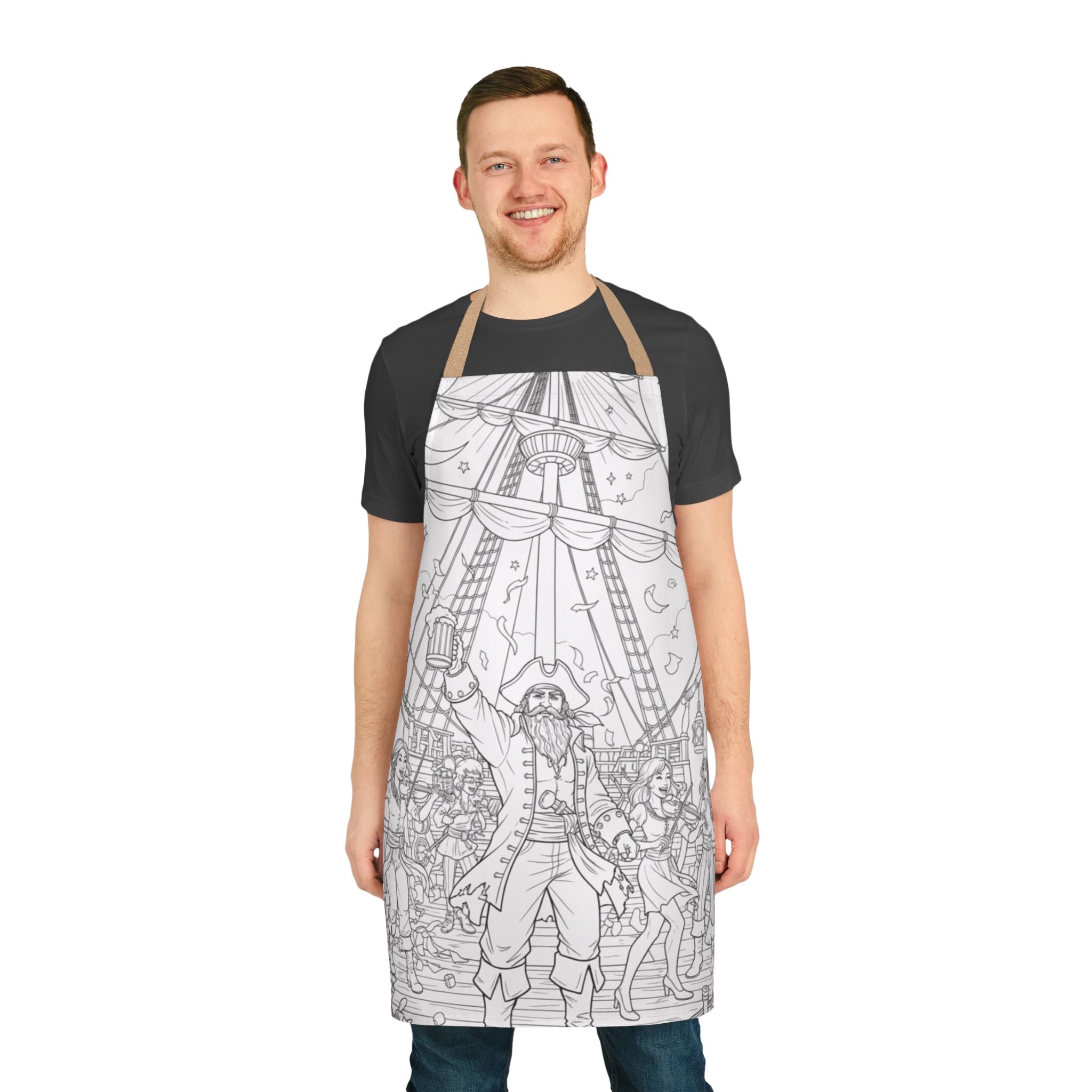 Pirate Party Apron — Illustrated Ship Deck Design for Cooking & BBQ