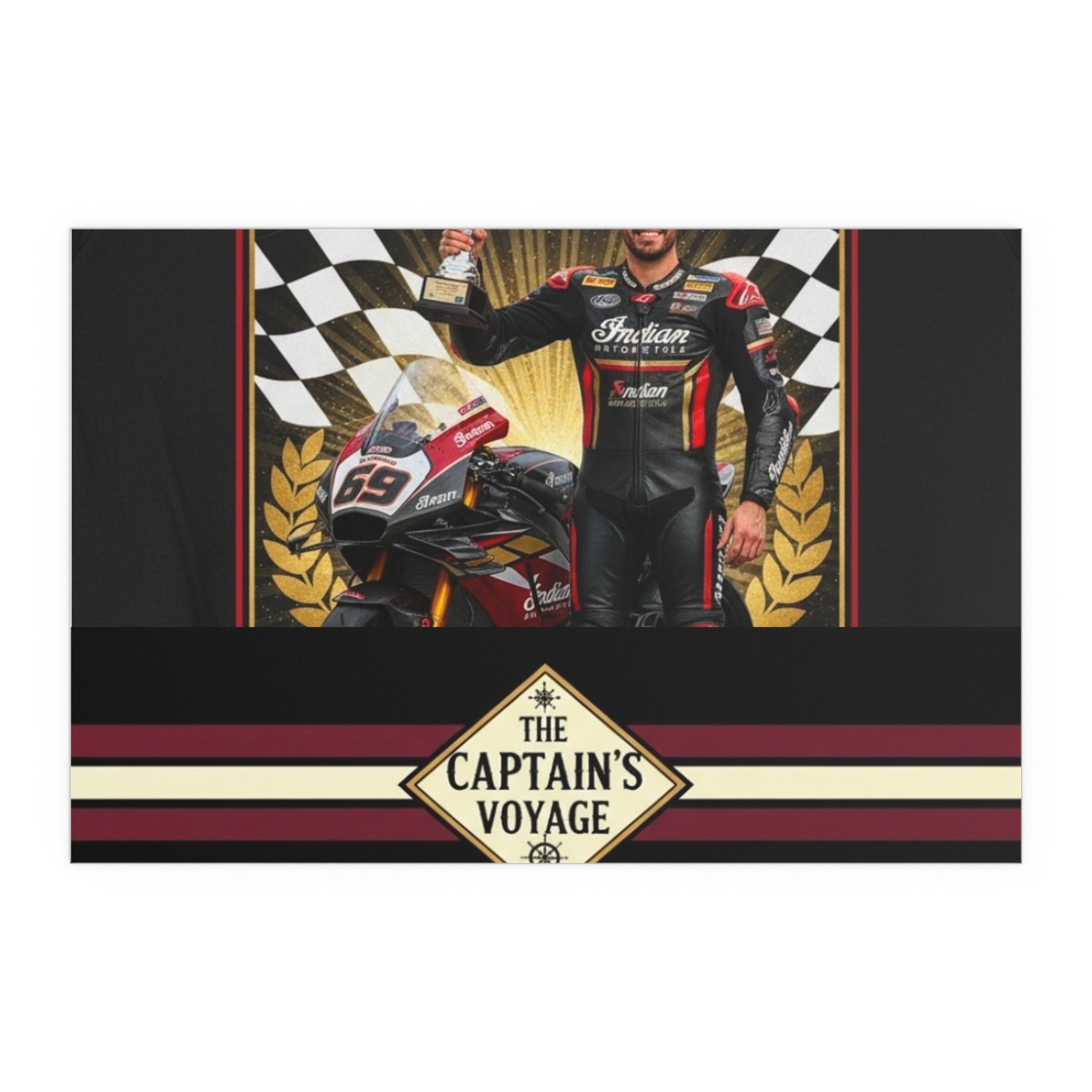 Racing Champion Silk Poster — “Winner’s Circle 69” Motorcycle Wall Art (Indoor/Outdoor)