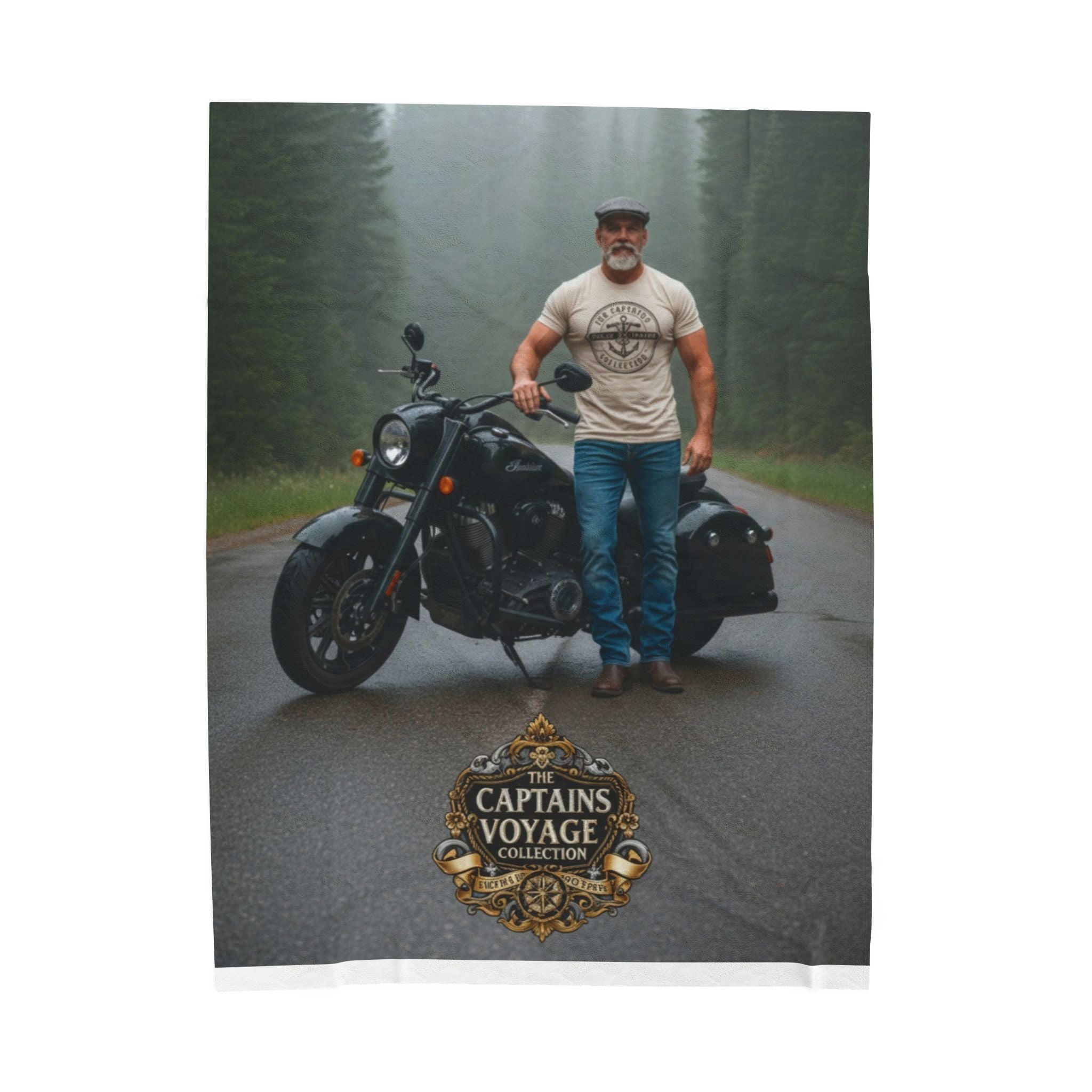 Motorcycle Rider Velveteen Plush Blanket – "The Captain's Voyage" Logo