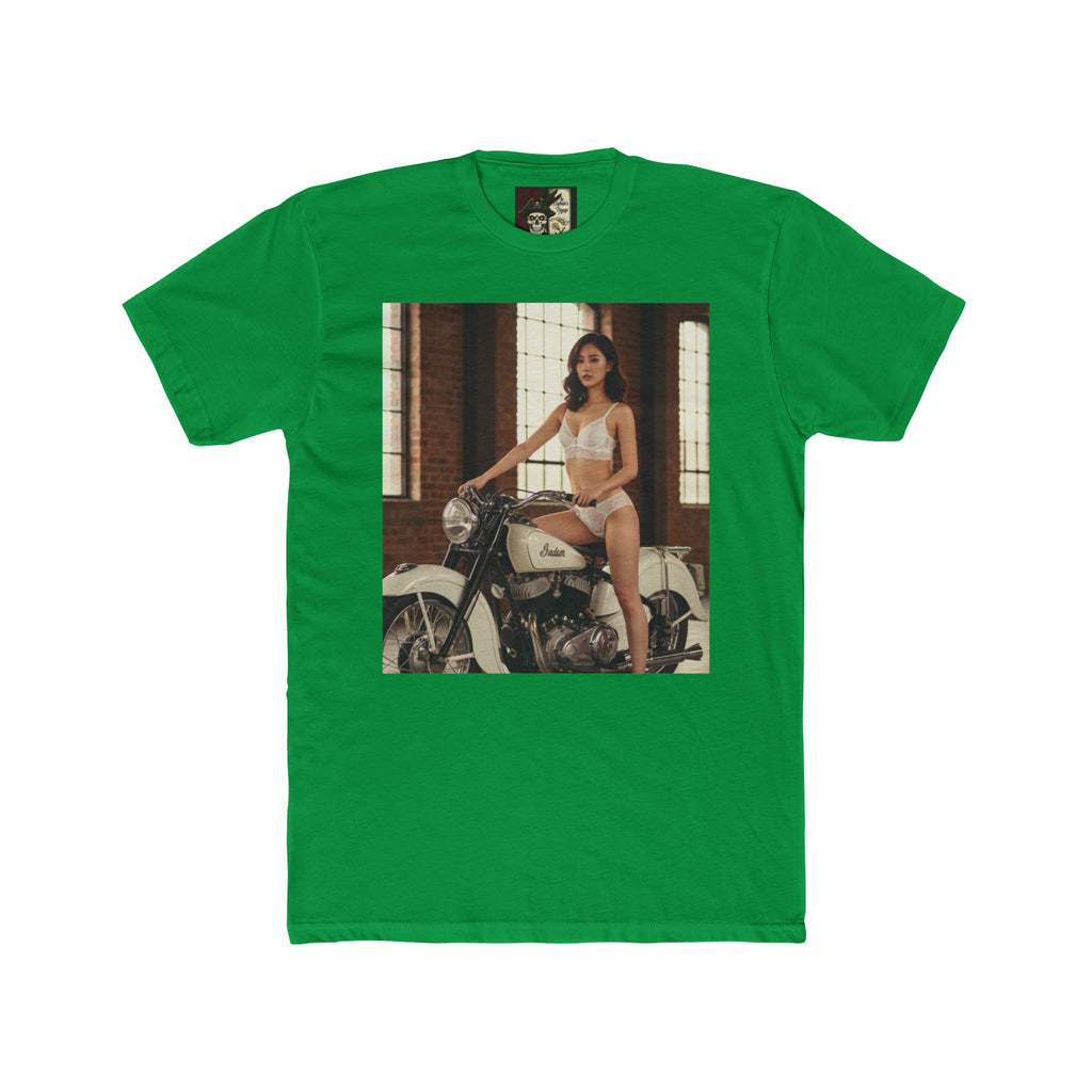 Vintage Motorcycle Pinup Tee — Retro Biker Photo Crewneck