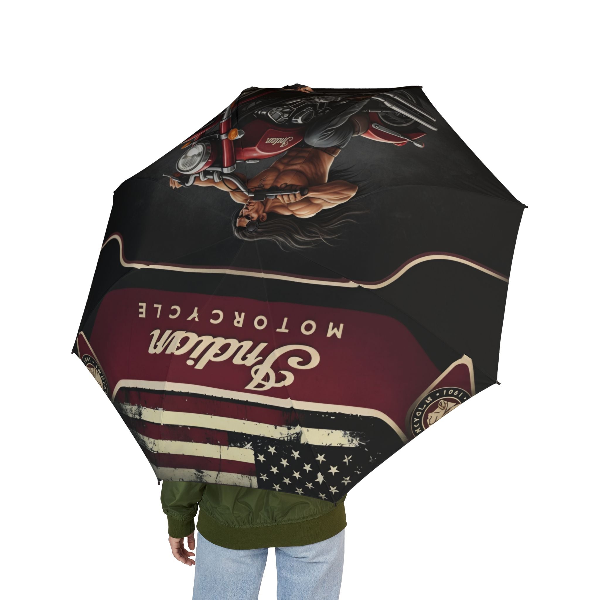 Motorcycle Vintage Flag Foldable Umbrella — 'Indian Motorcycle' Retro Design