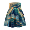 Ocean Wave Skater Skirt — Artistic Teal & Gold All-Over Print